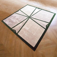 Quadratischer Teppich Grün und Elfenbein, Contemporary Design, handgetuftet
