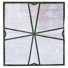 Square Rug Green And Ivory, Contemporary Design, Hand-Tufted