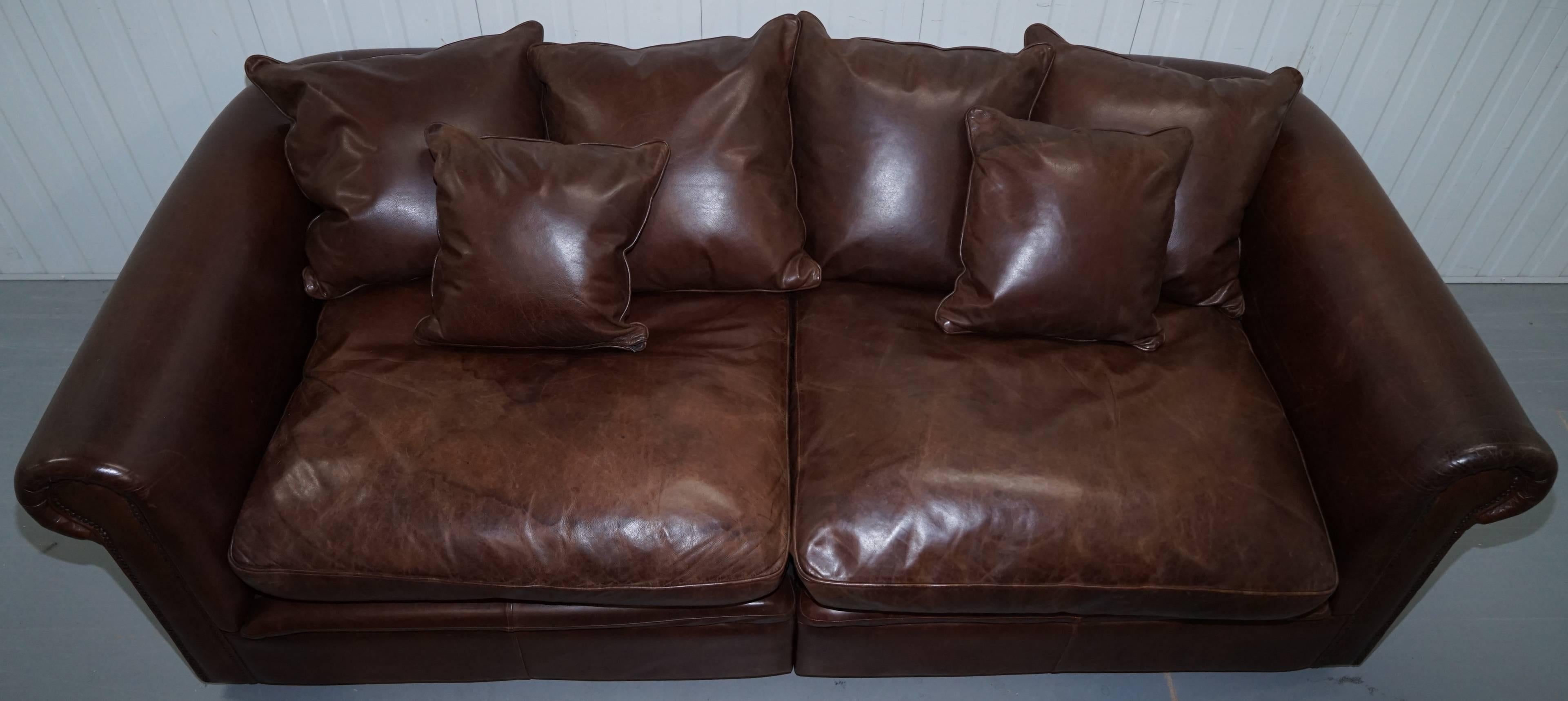 Knightsbridge Collin & Hayes Brown Leather Sofa Splits in Two Pieces 6