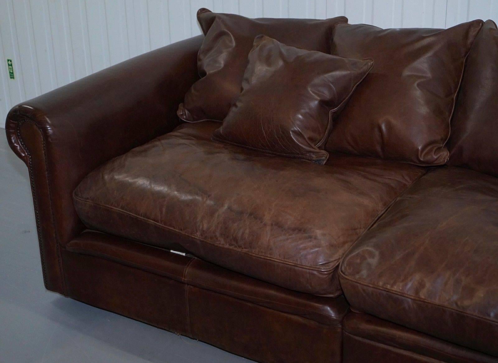 We are delighted to offer for sale this lovely very large heritage brown leather Knightsbridge sofa by Collin & Hayes RRP £3999 with deep feather filled cushions

This sofa is massive, it's not only wide but enormously deep, its 124cm front to