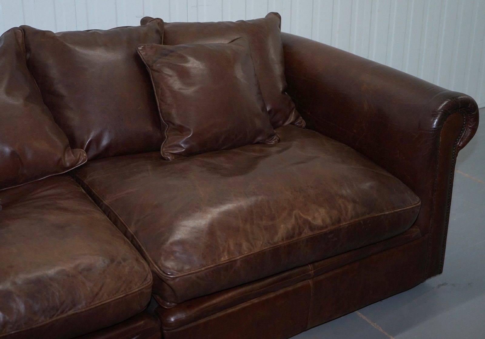Modern Knightsbridge Collin & Hayes Brown Leather Sofa Splits in Two Pieces