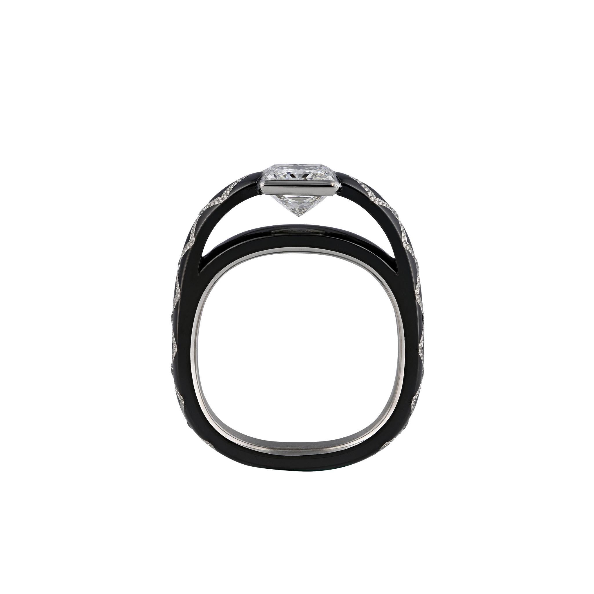 Modern Knightsteel Firemark Princess Cut Diamond Engagement Ring by Zoltan David For Sale