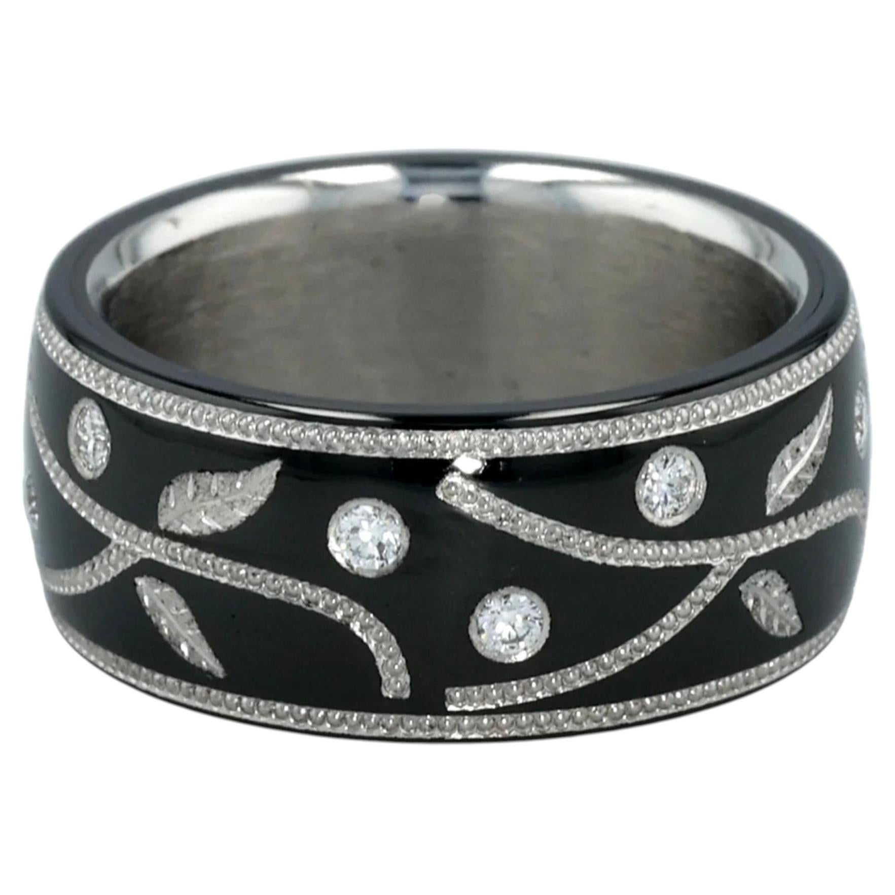 Knightsteel, Platinum and Diamond Vine Band by Zoltan David For Sale