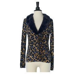 Knit cardigan with animal print and mink collar BLUMARINE
