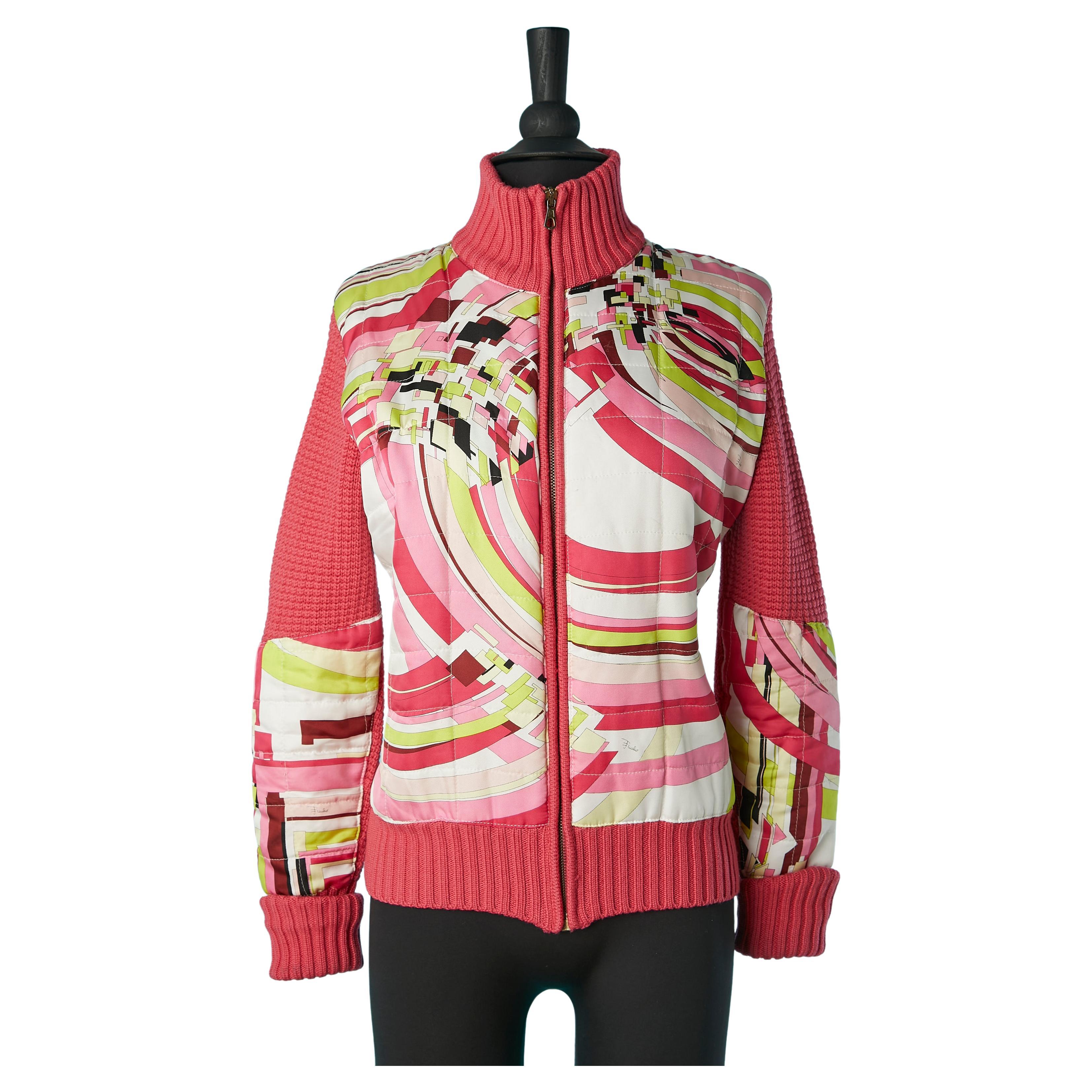 Knit cardigan with printed fabric trim on the front and sleeves Emilio Pucci  For Sale