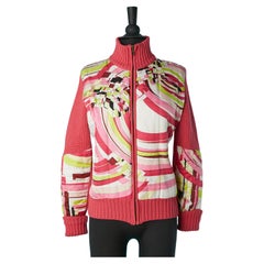 Cardigan en tricot avec bordure de tissu imprimé sur le devant et les manches Emilio Pucci 