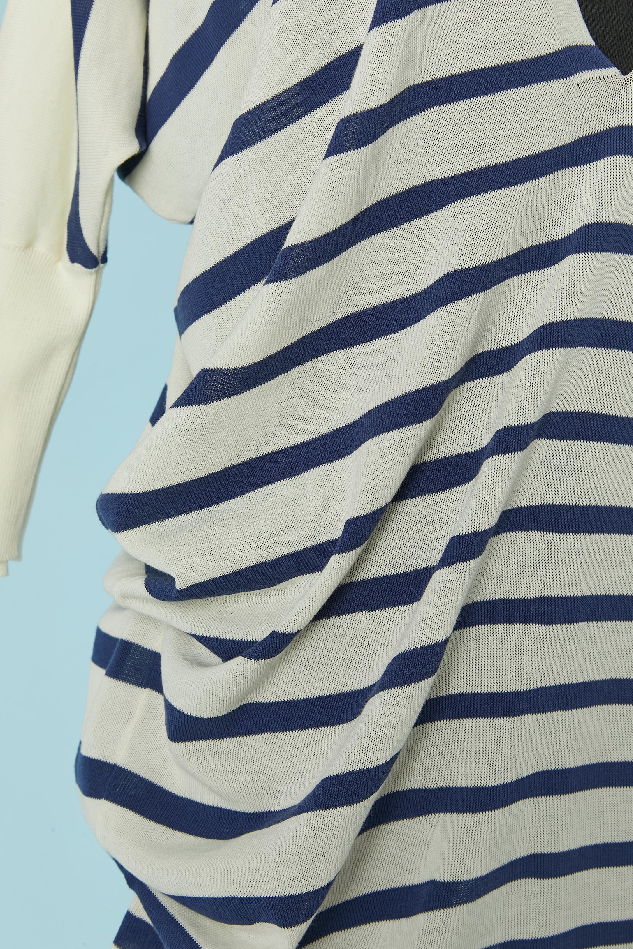 Knit cotton striped draped asymmetrical dress Jean-Paul Gaultier In Excellent Condition For Sale In Saint-Ouen-Sur-Seine, FR