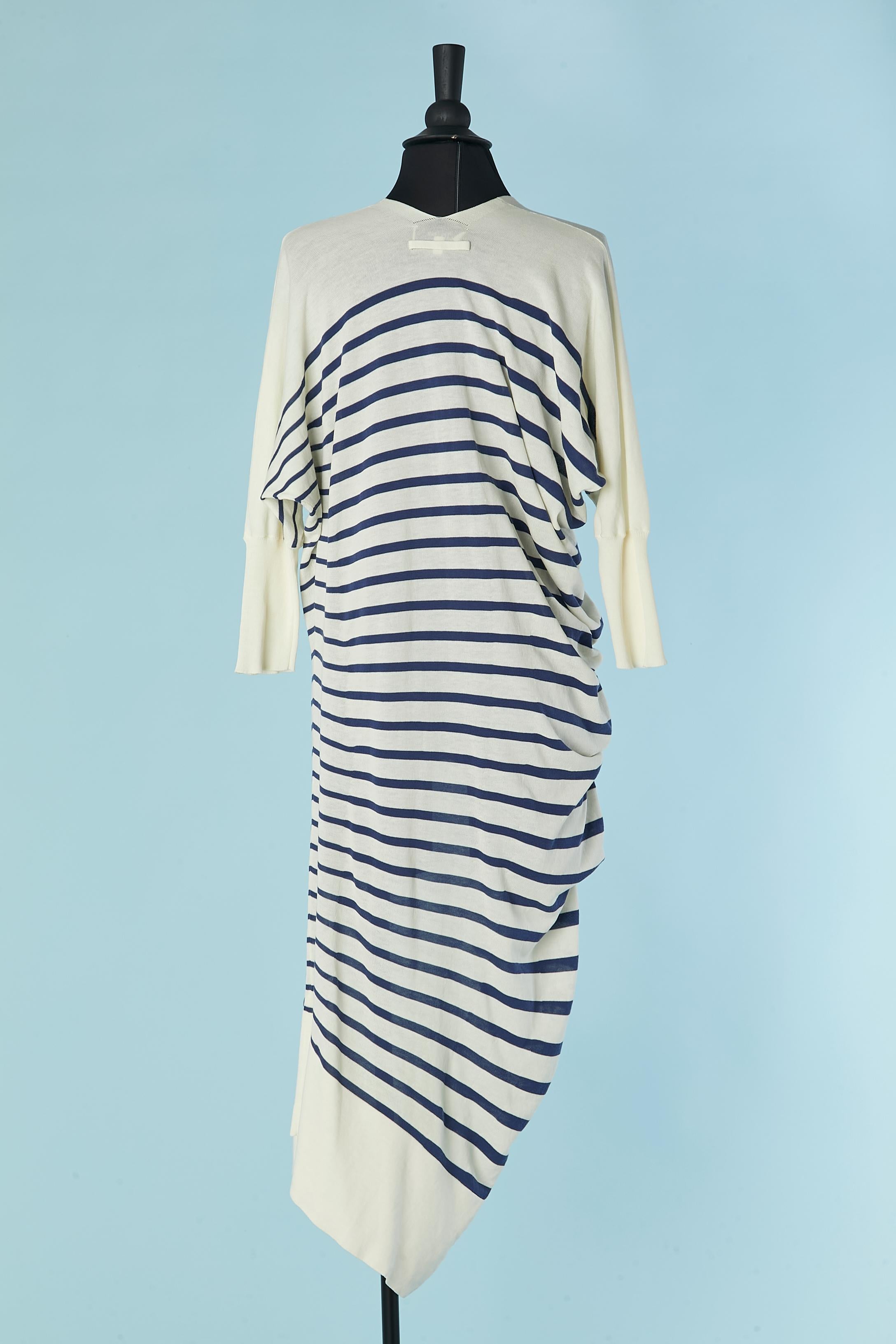 Knit cotton striped draped asymmetrical dress Jean-Paul Gaultier For Sale 1