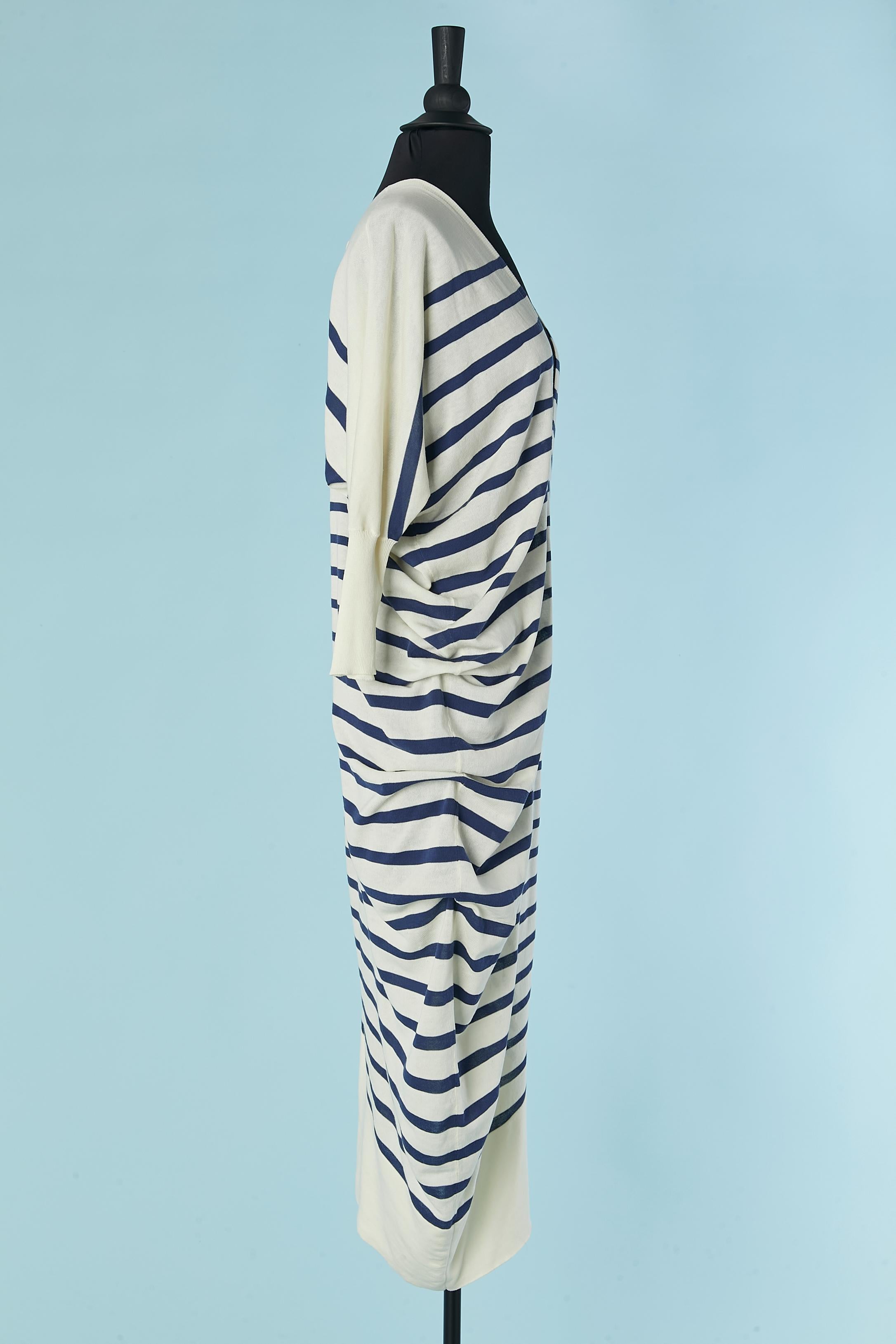 Knit cotton striped draped asymmetrical dress Jean-Paul Gaultier For Sale 3