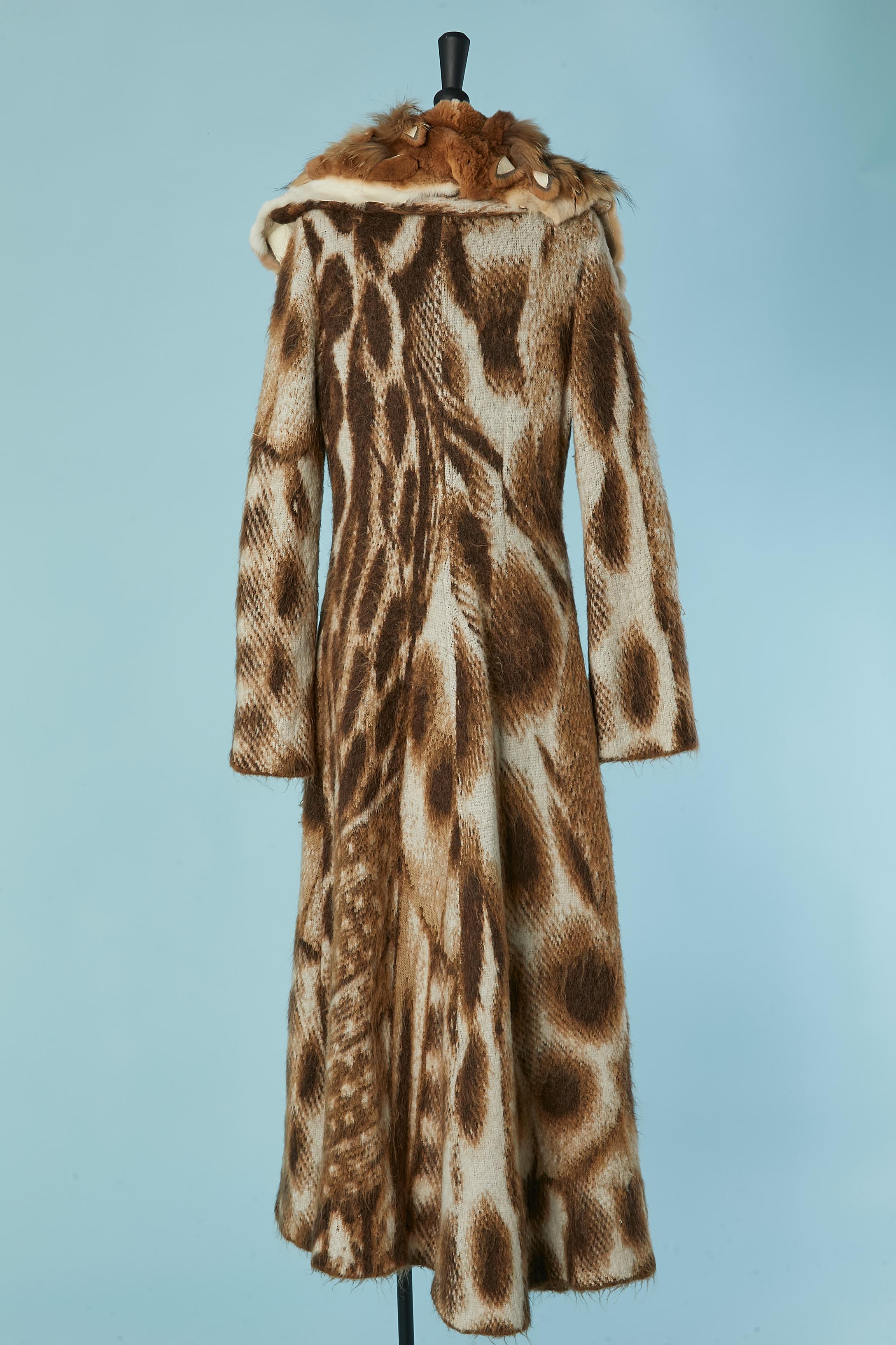 Knit jacquard coat with animal pattern and fur collar CLASS ROBERTO CAVALLI 1