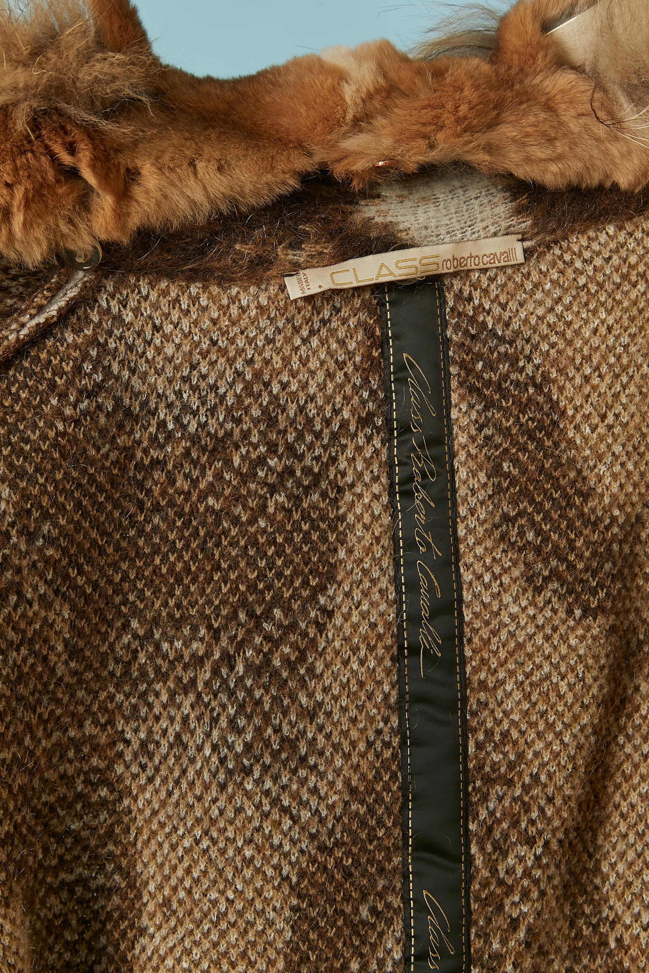 Knit jacquard coat with animal pattern and fur collar CLASS ROBERTO CAVALLI 2