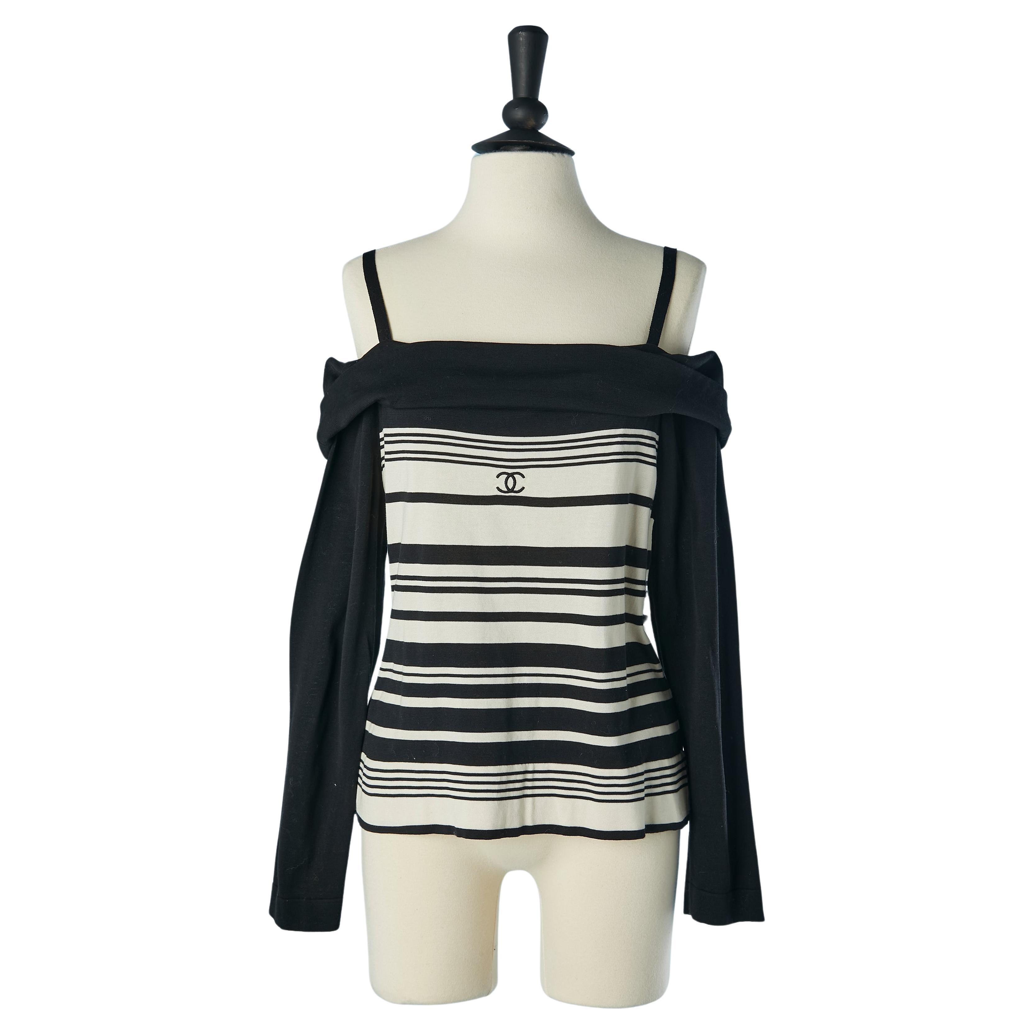 Knit jersey in cotton with black and white striped Chanel Boutique  For Sale