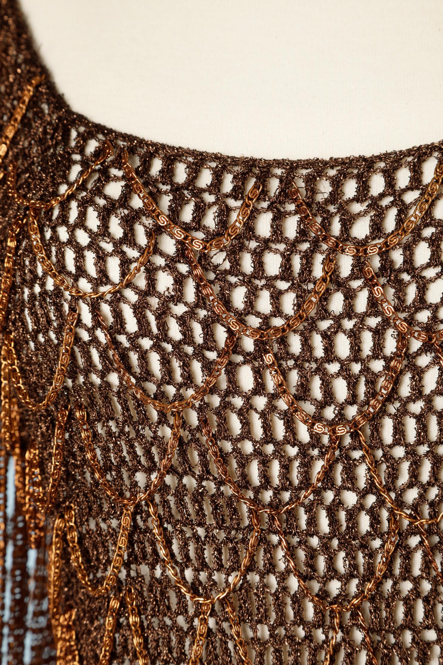 knit lurex and chains copper color with short sleeves