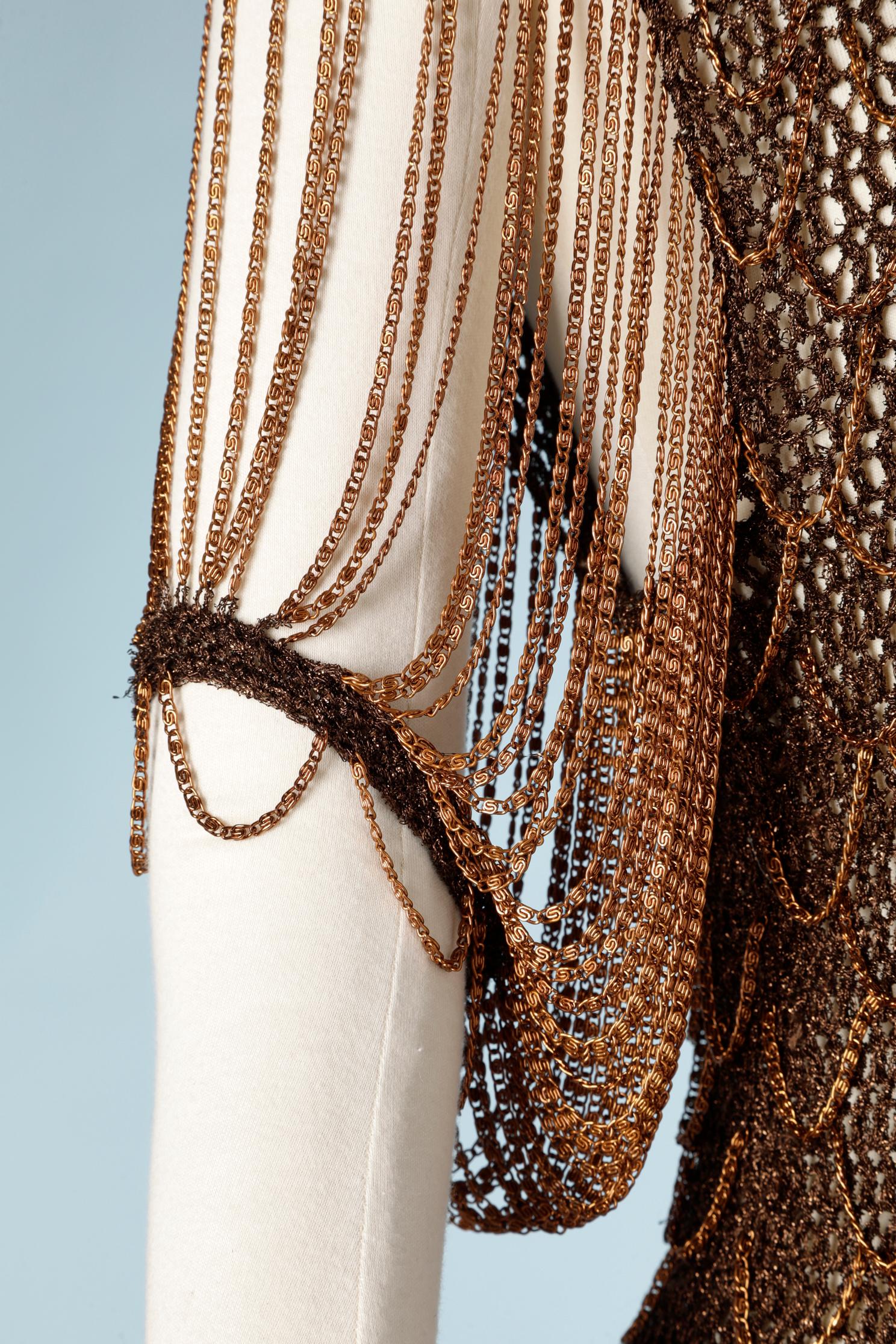 Knit lurex and chains copper color with short sleeves Loris Azzaro In Excellent Condition In Saint-Ouen-Sur-Seine, FR
