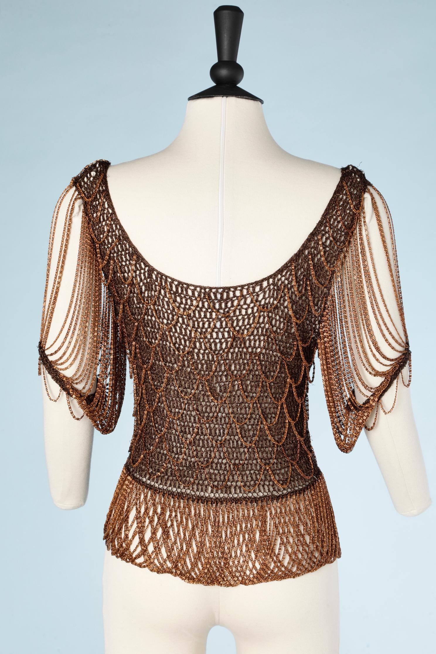 Knit lurex and chains copper color with short sleeves Loris Azzaro 1