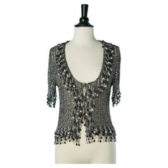 Vintage Knit silver lurex cardigan with beaded edge and chains Loris Azzaro Paris 