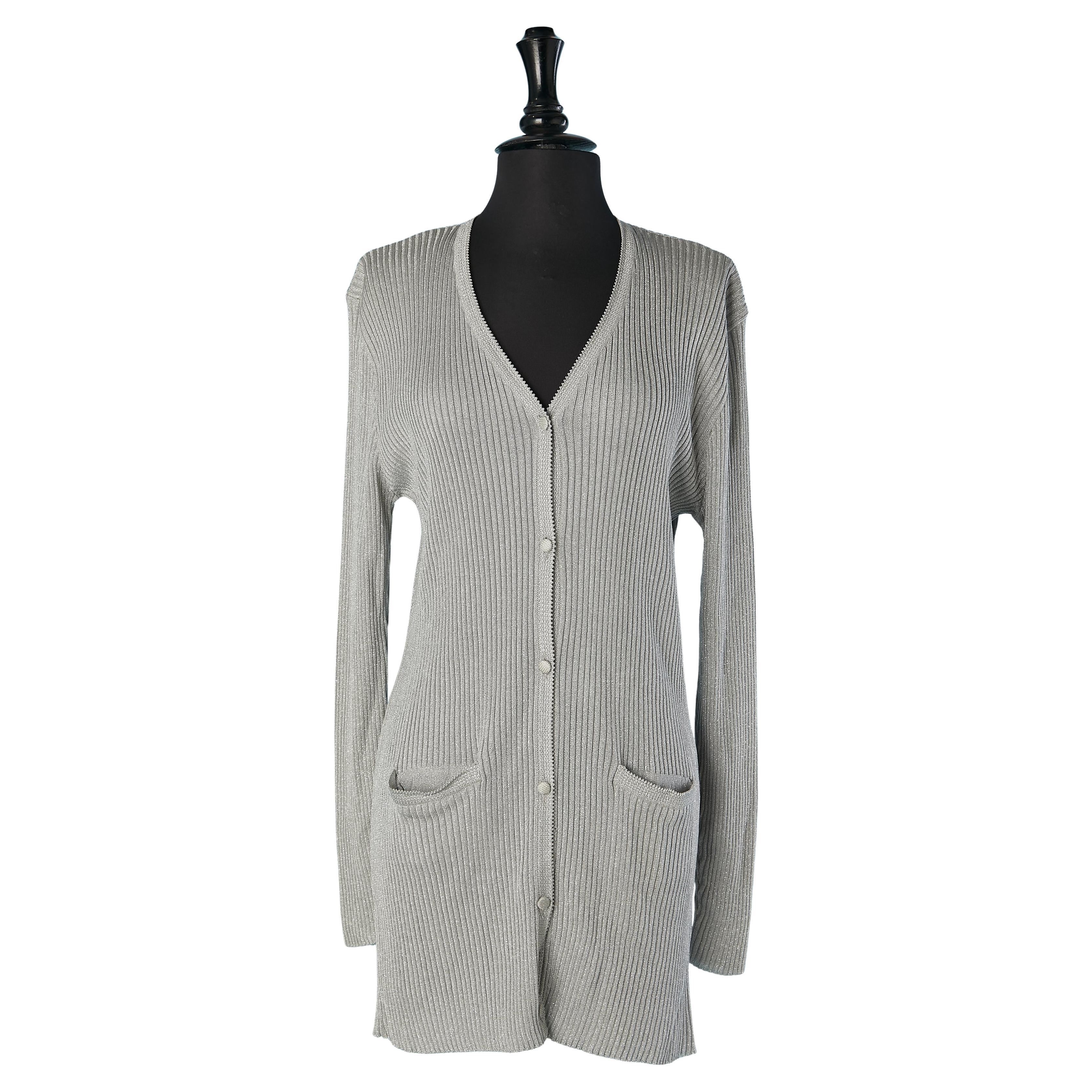 Knit silver lurex long cardigan SUITE by CHANTAL THOMASS