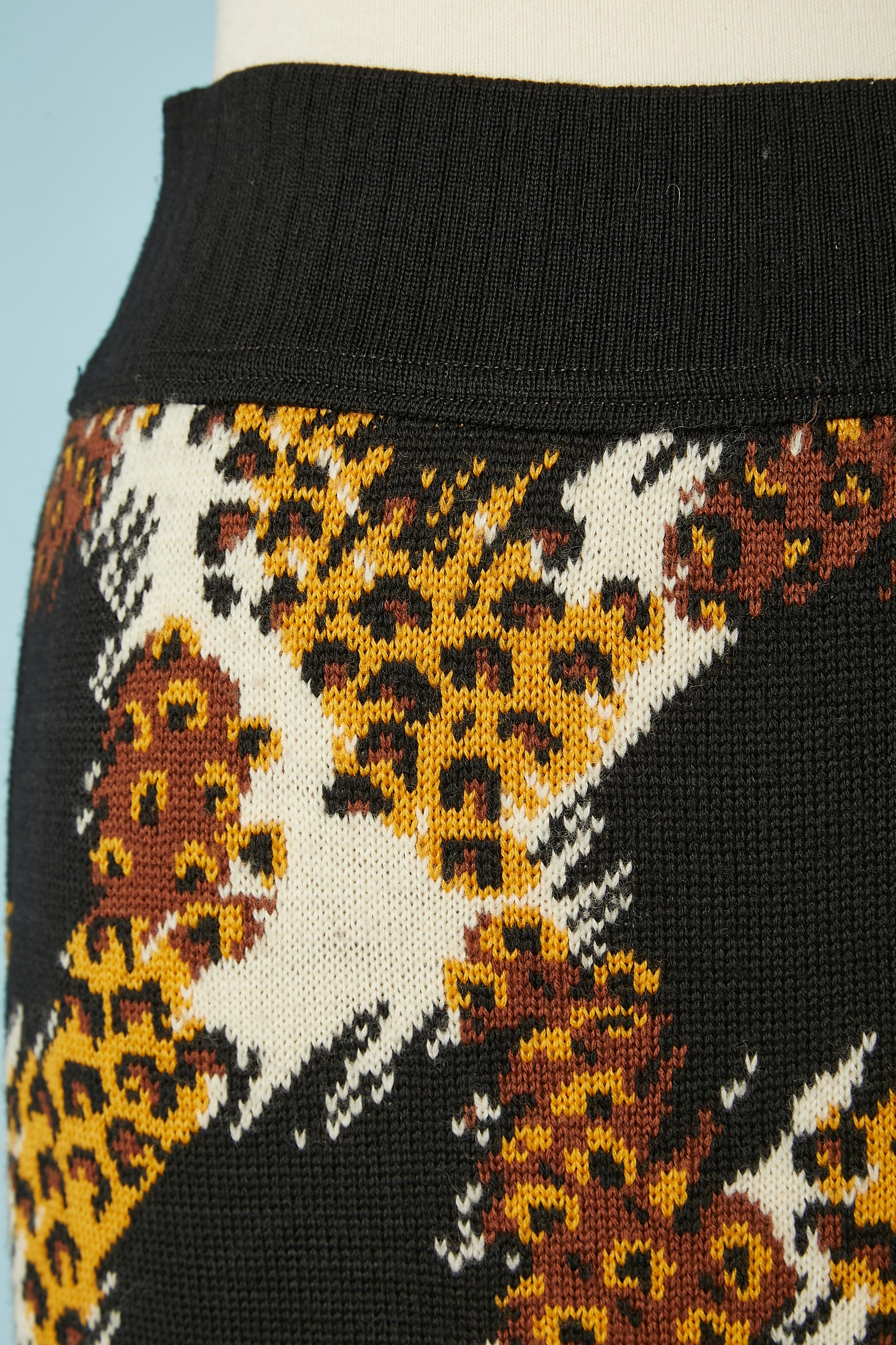 Black Knit wool jacquard skirt with animal pattern Yves Saint Laurent Rive Gauche  For Sale