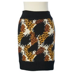 Vintage Knit wool jacquard skirt with animal pattern Yves Saint Laurent Rive Gauche 