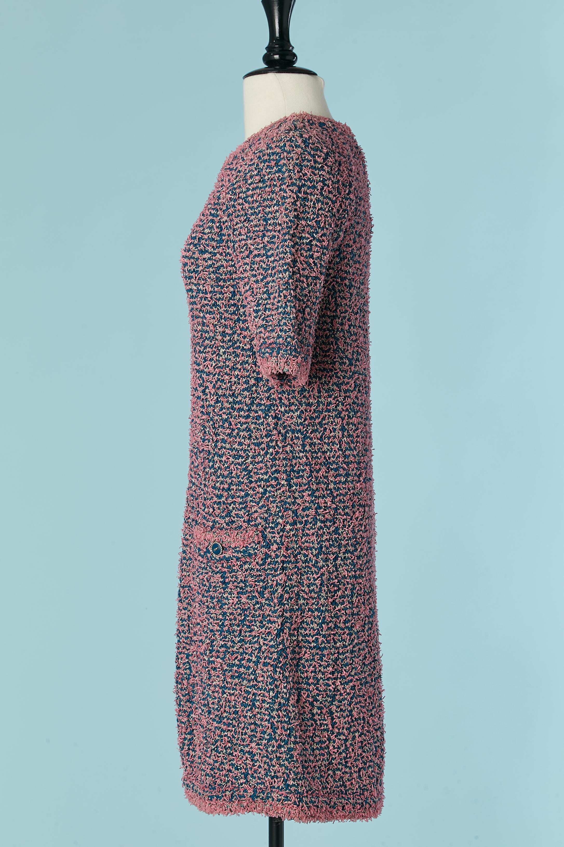 Knitted chiné short sleeve dress with pocket on both side CHANEL For Sale 1