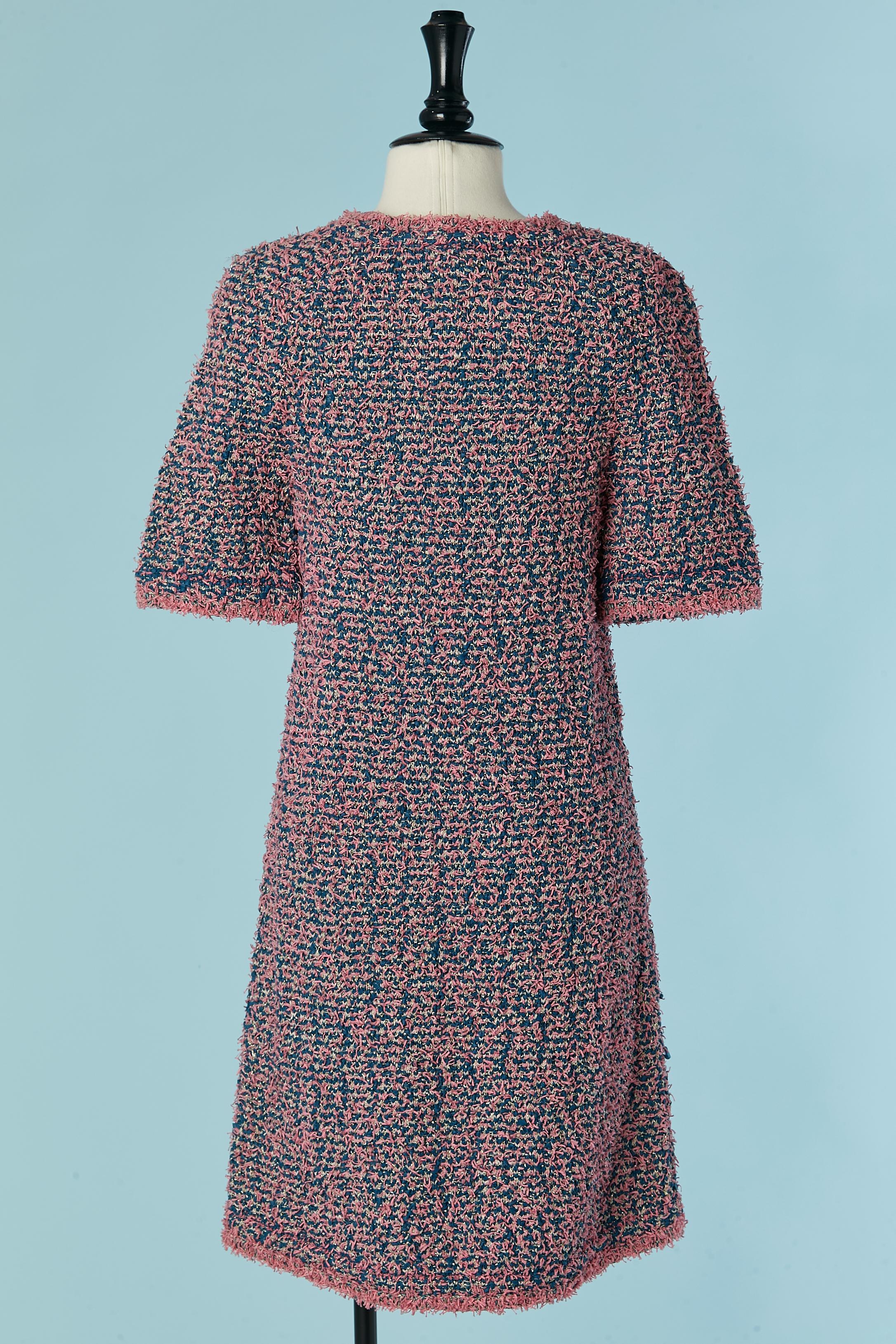 Knitted chiné short sleeve dress with pocket on both side CHANEL For Sale 2