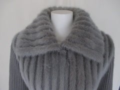 Knitted Wool Grey Blue Mink Fur Coat Vest