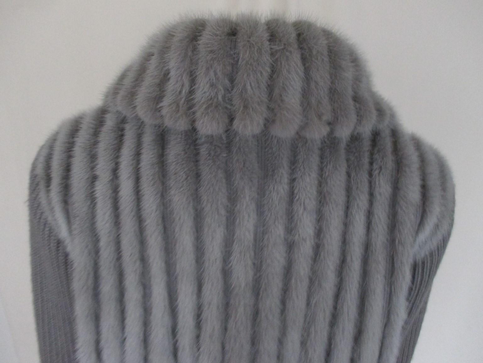 Gray Knitted Wool Grey Blue Mink Fur Coat Vest For Sale