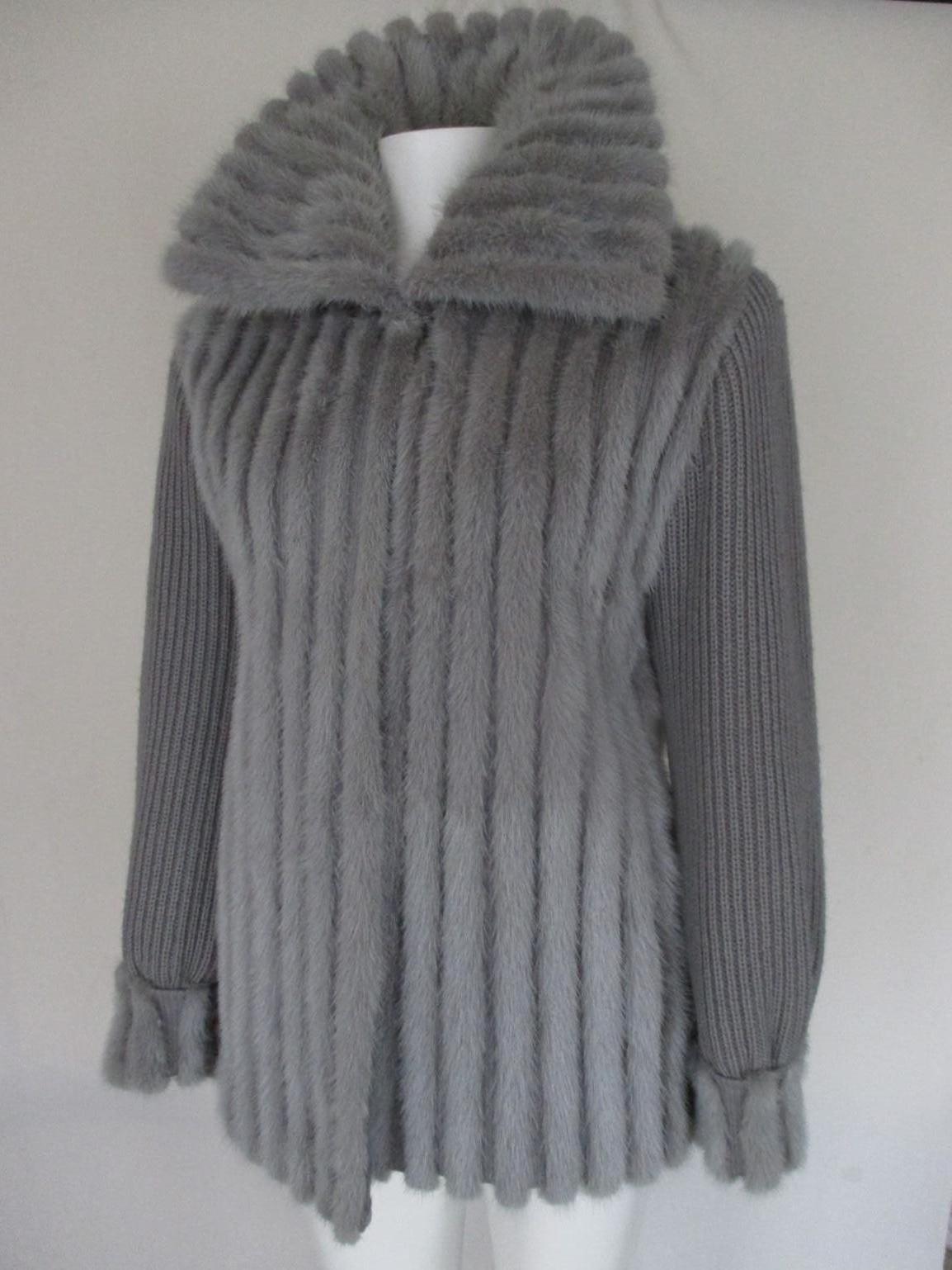 Knitted Wollweste Grau Blau Nerz Pelz Mantel Weste im Angebot 5