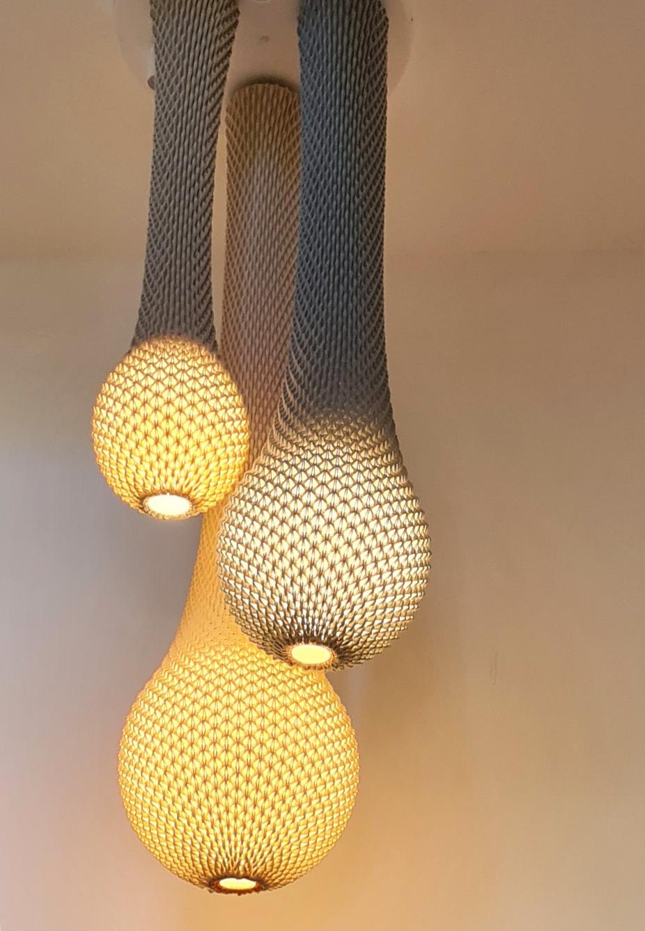 Knitted Lighting Fixture Chandelier -Set Of 3 Units For Sale