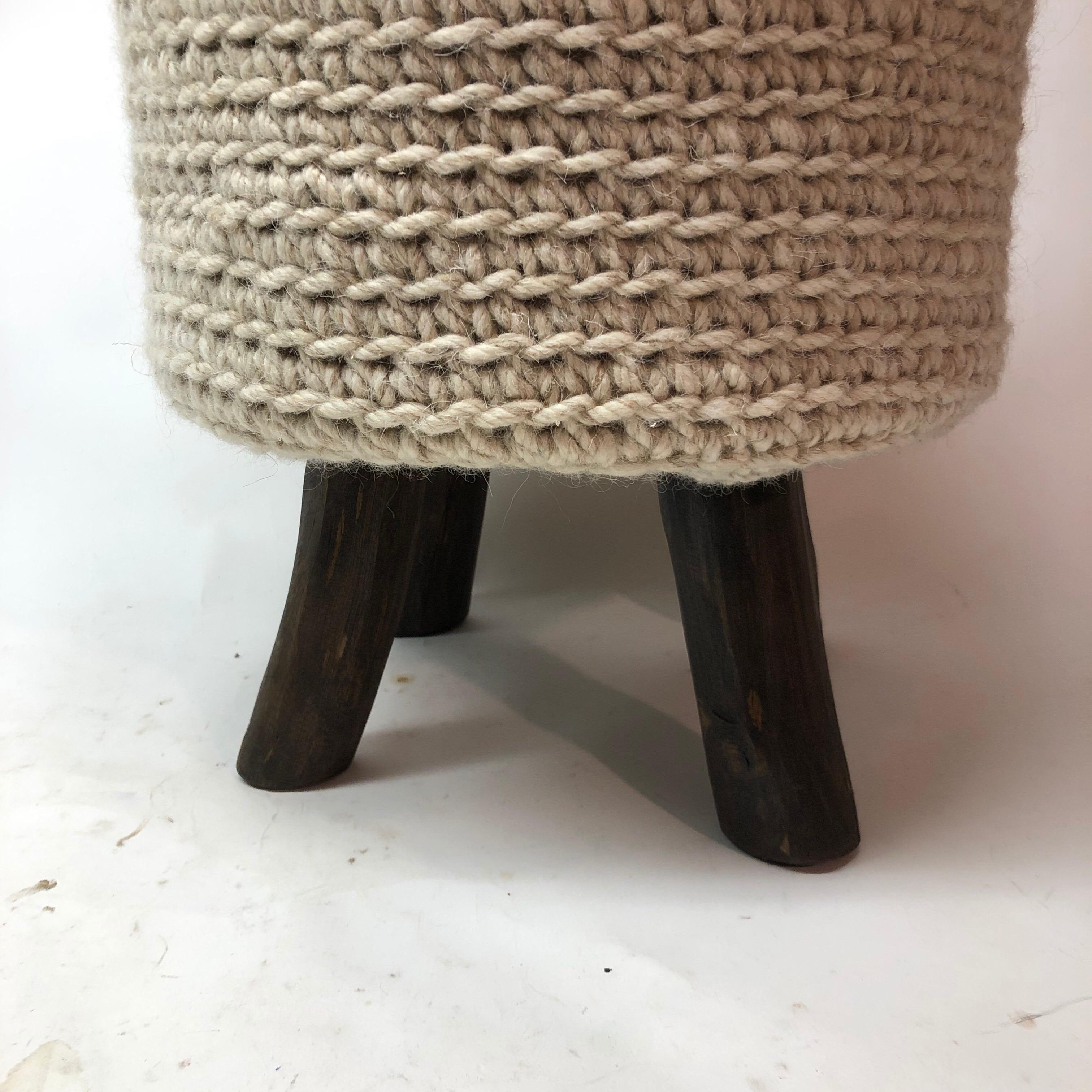 Knitted Stool with Wood Legs In Distressed Condition In East Hampton, NY
