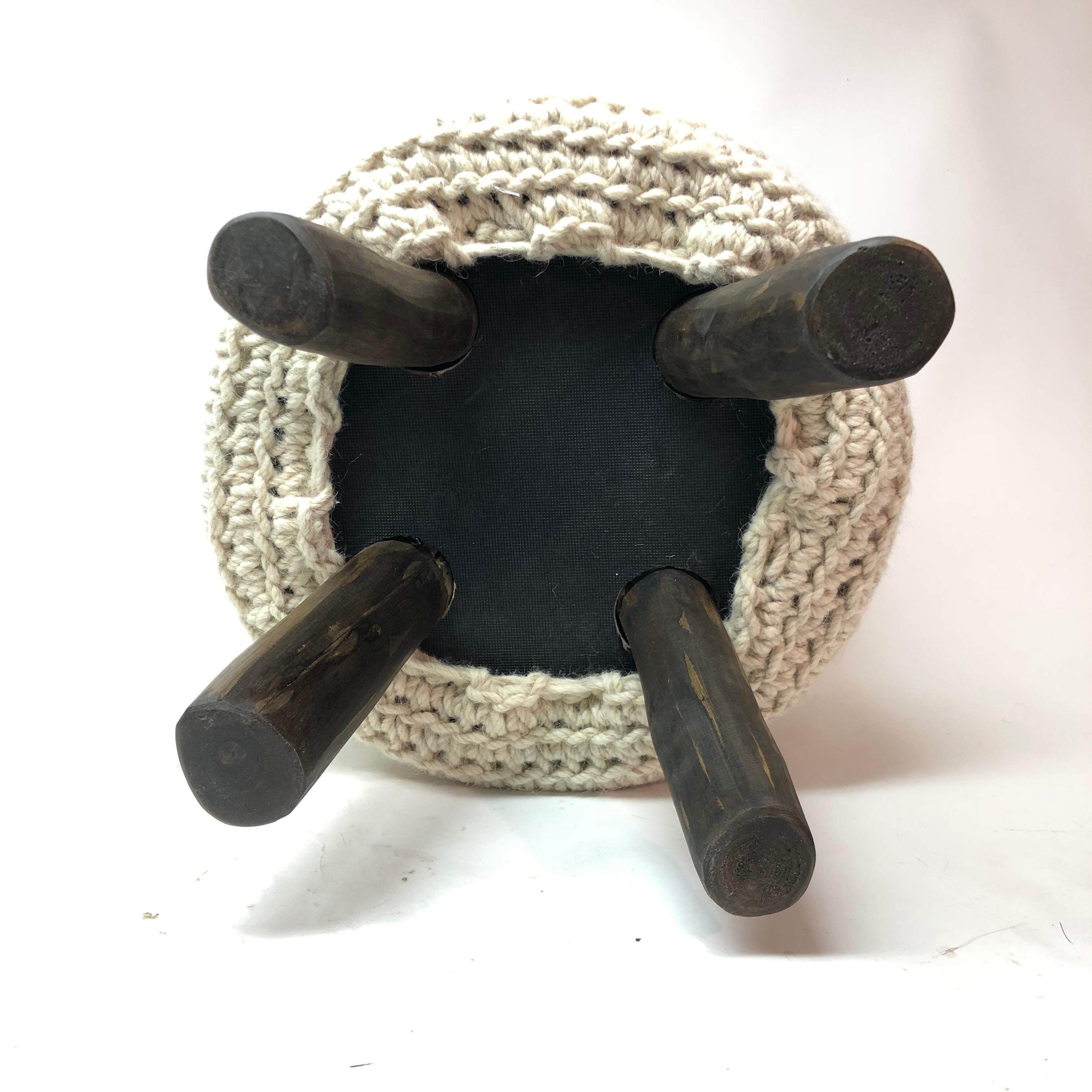 Knitted Stool with Wood Legs 1