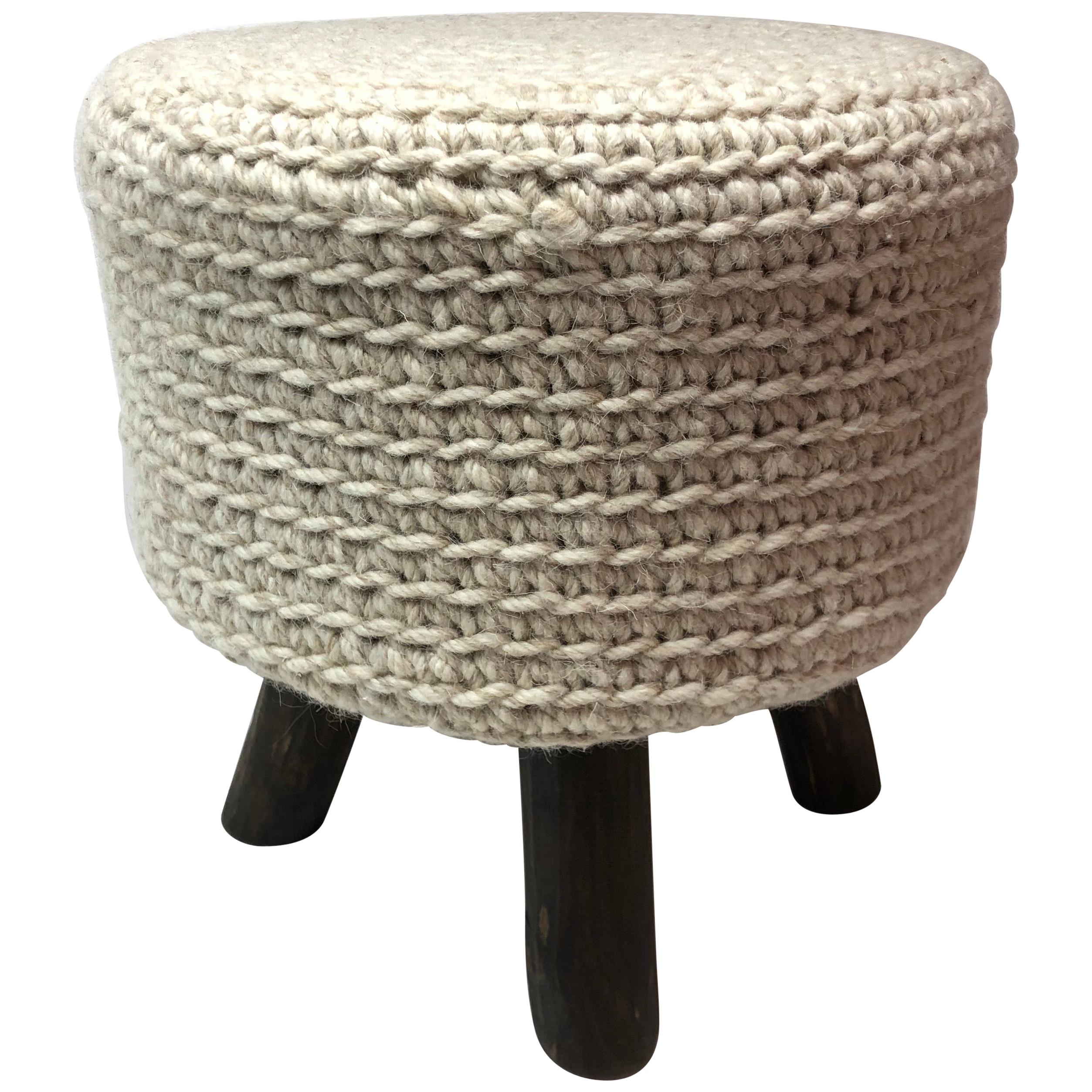 Knitted Stool with Wood Legs