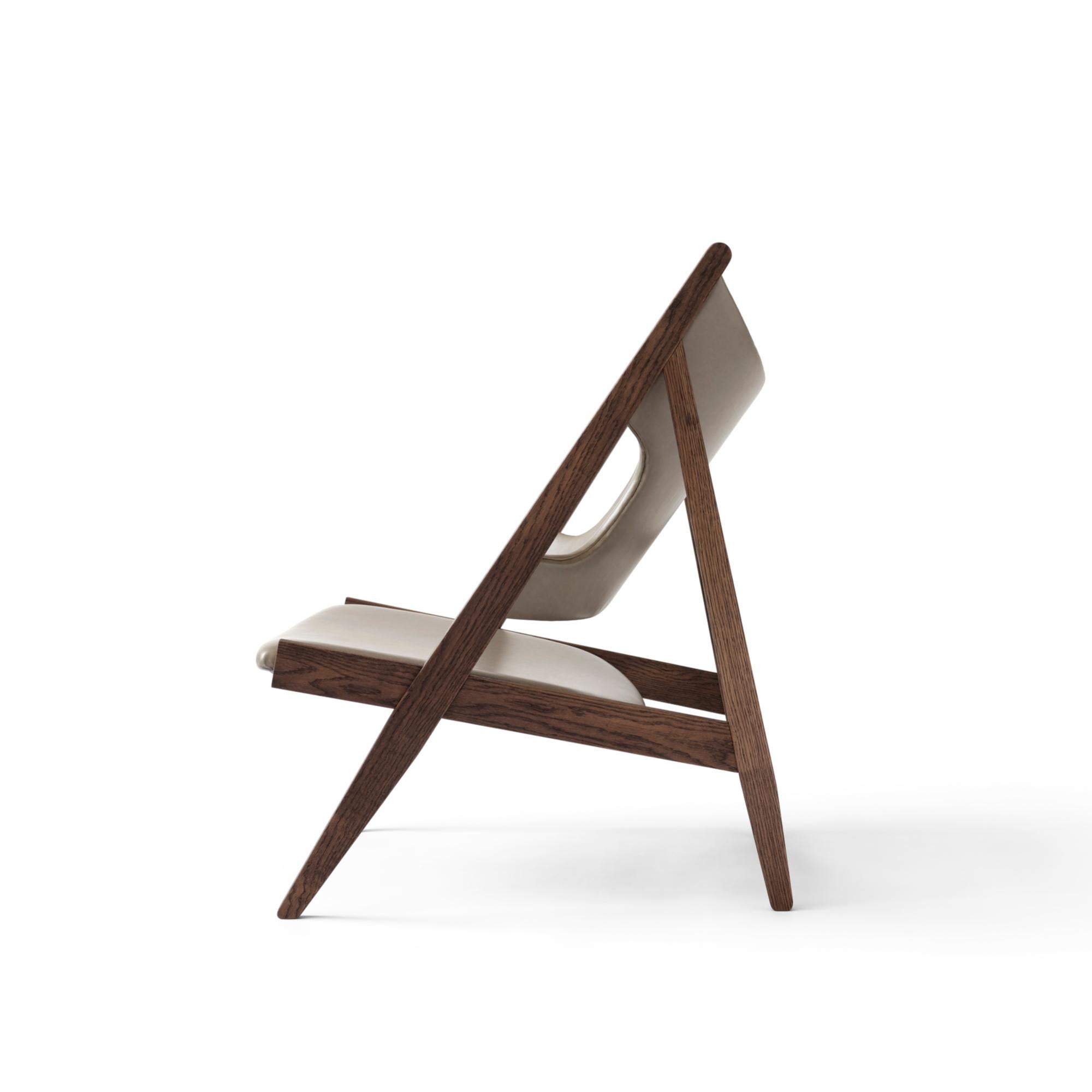 Scandinavian Modern Knitting Lounge Chair, Natural Oak, Dakar 0250 'Grey Aniline Leather' For Sale