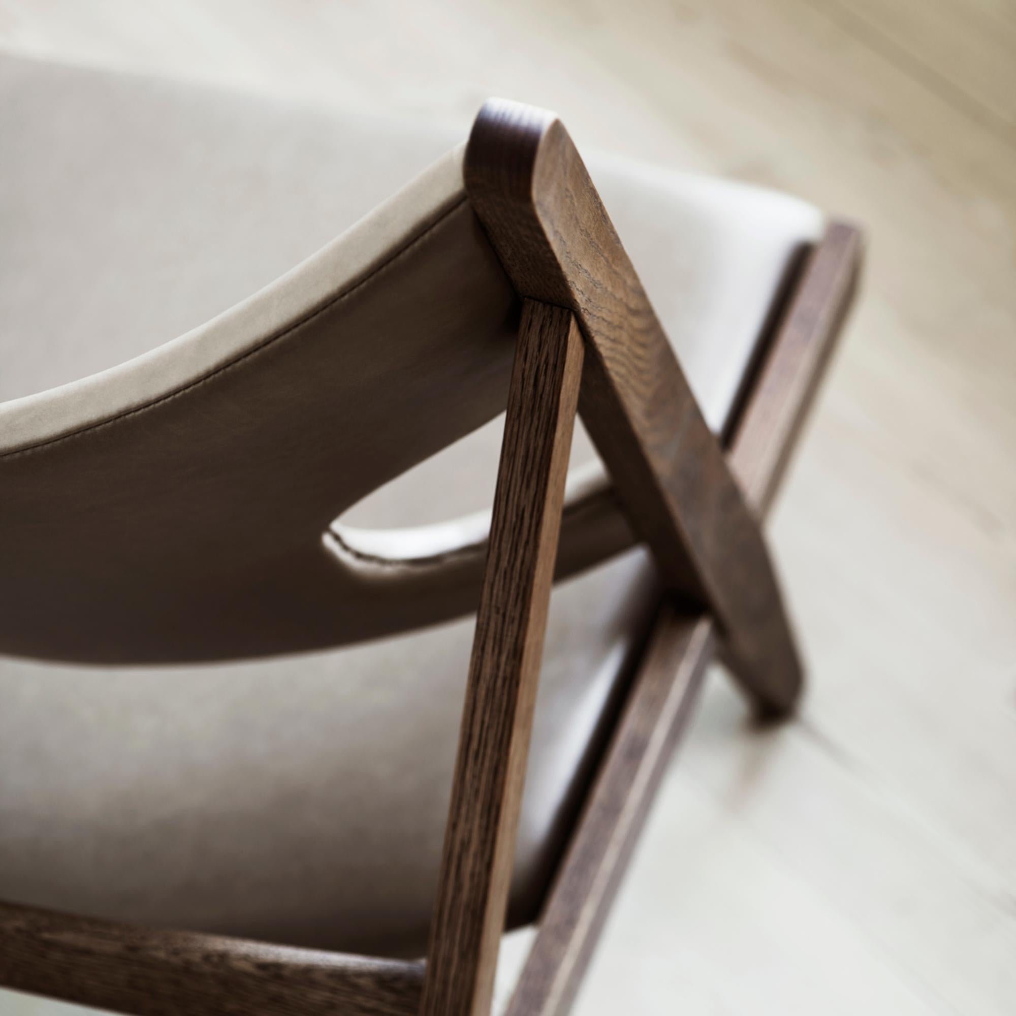 Knitting Lounge Chair, Natural Oak, Dakar 0250 'Grey Aniline Leather' For Sale 2