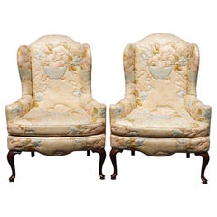 Knob Creek Floral Wingback Chairs, a Pair