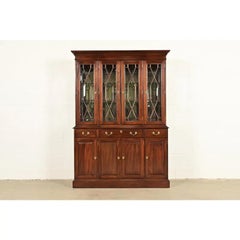 Knob Creek Georgian Mahogany Lighted Breakfront Bookcase Cabinet