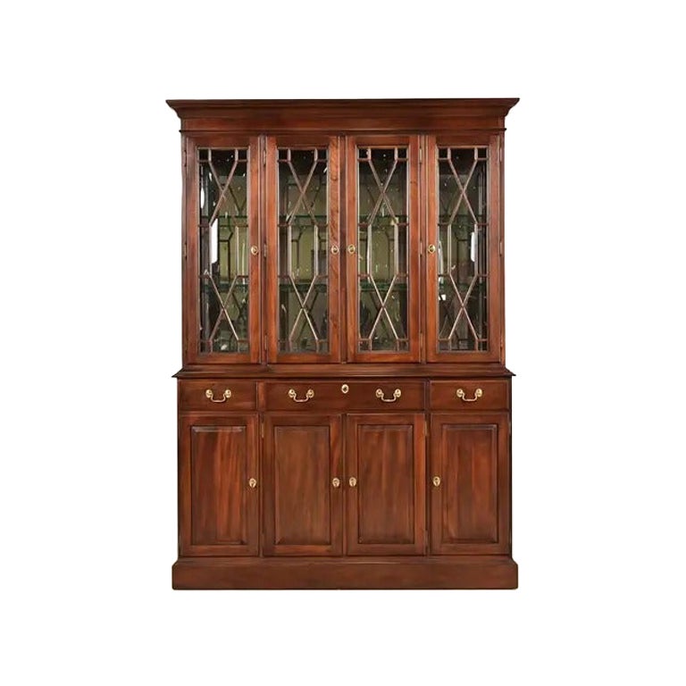 Knob Creek Georgian Mahogany Lighted Breakfront Bookcase Cabinet