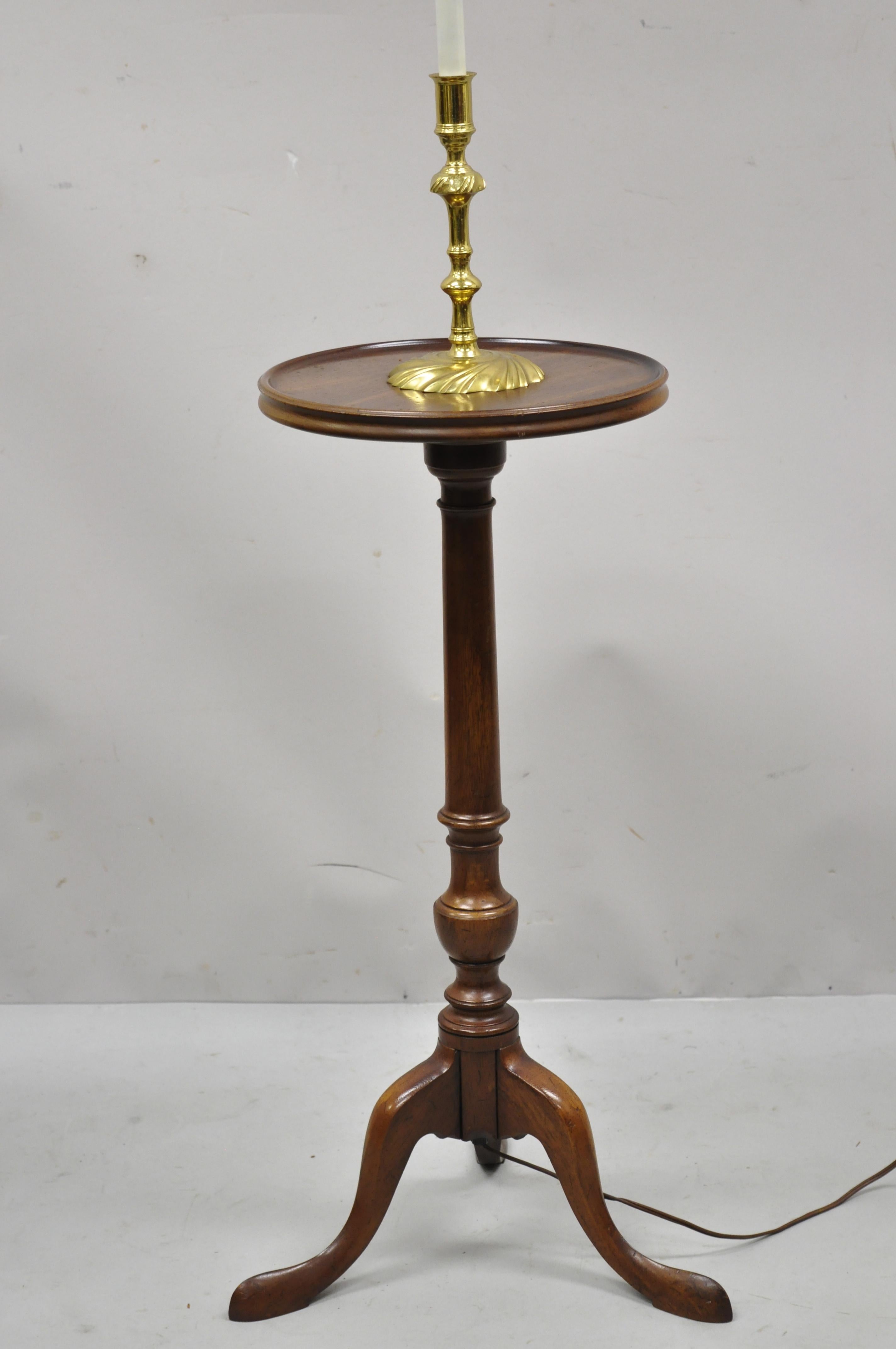 Knob Creek of Morganton Cherry Wood Brass Candlestick Floor Lamp Side Table 4
