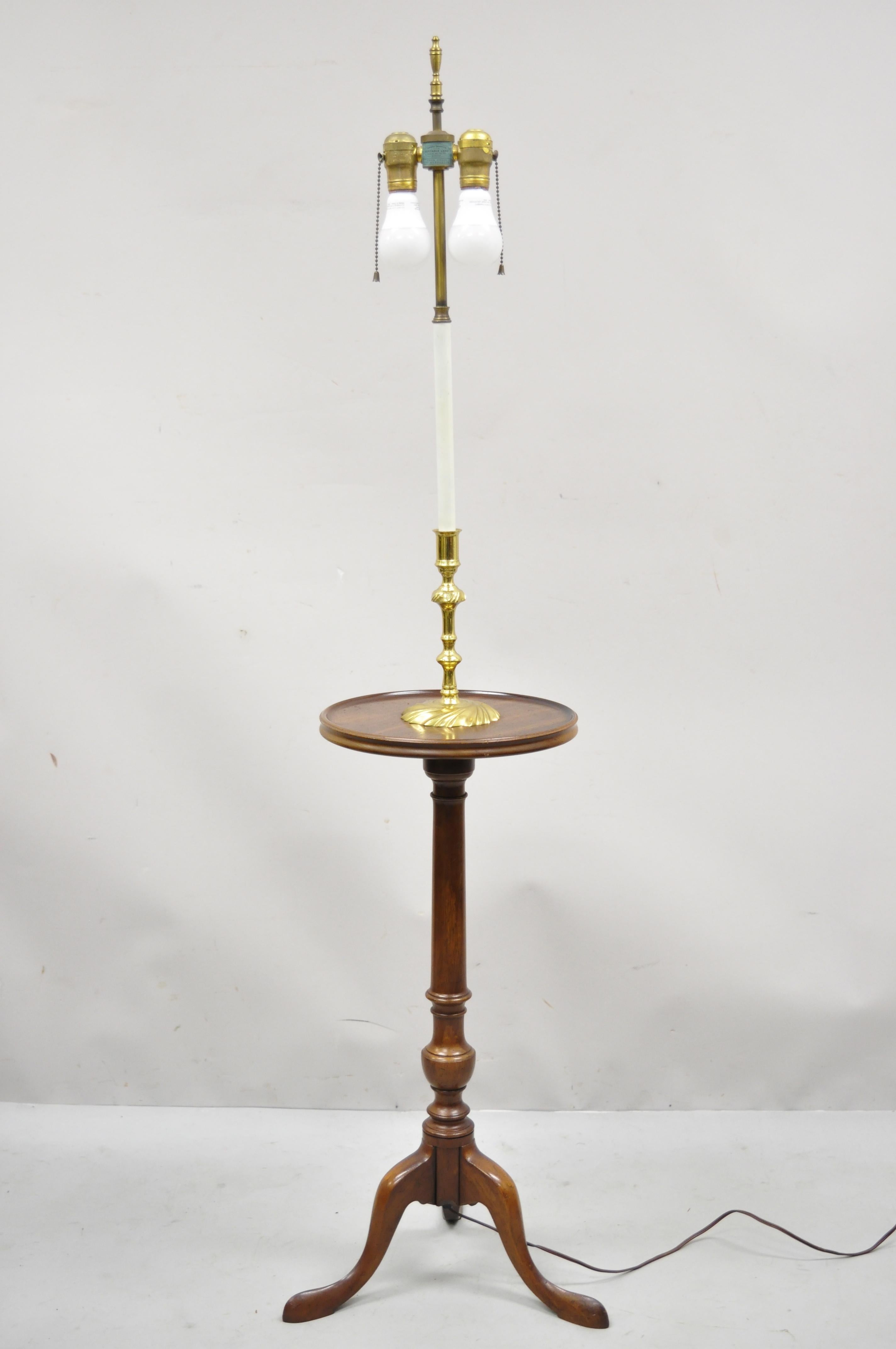 Knob Creek of Morganton Cherry Wood Brass Candlestick Floor Lamp Side Table 5