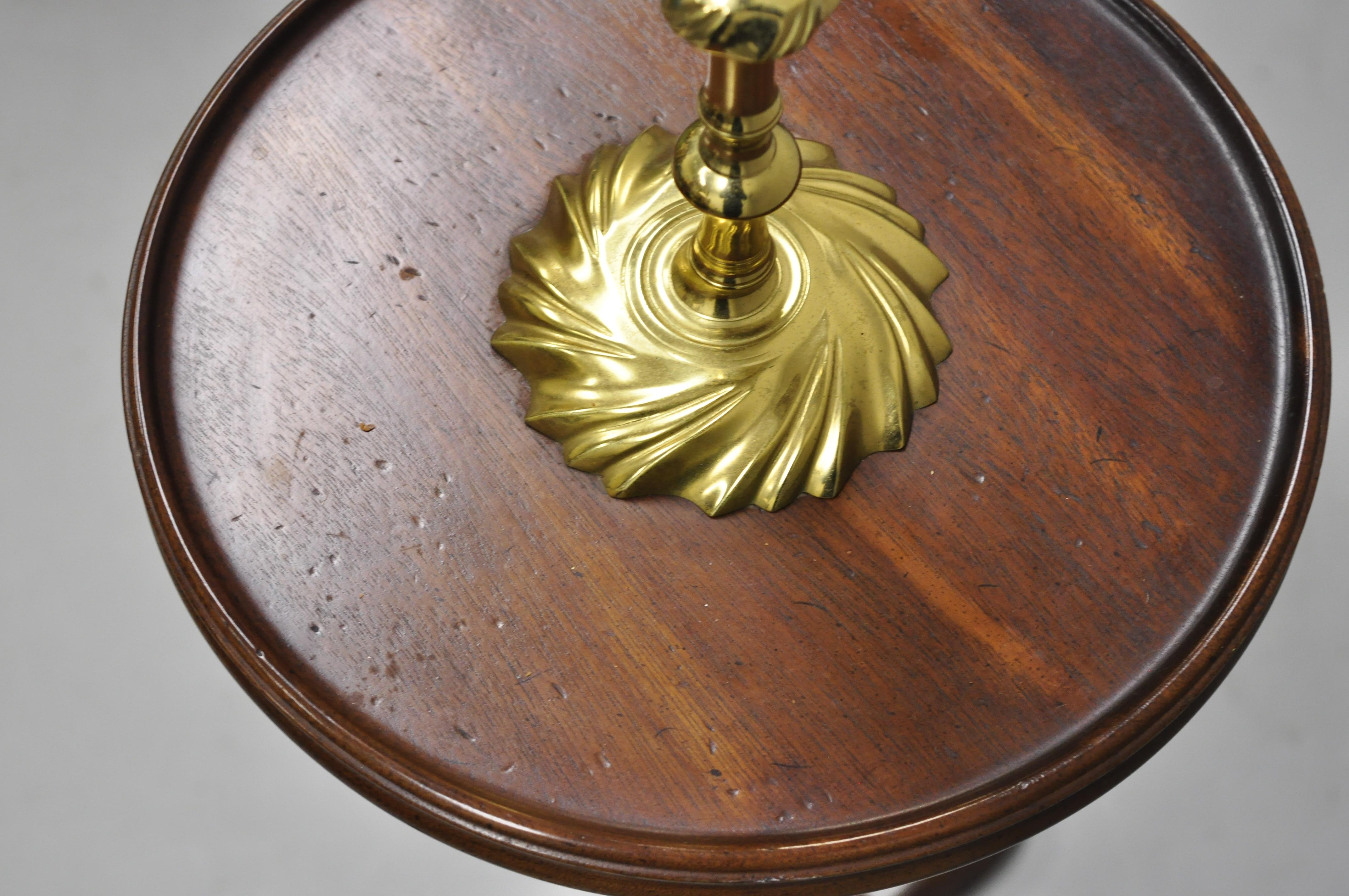 Knob Creek of Morganton Cherry Wood Brass Candlestick Floor Lamp Side Table In Good Condition In Philadelphia, PA