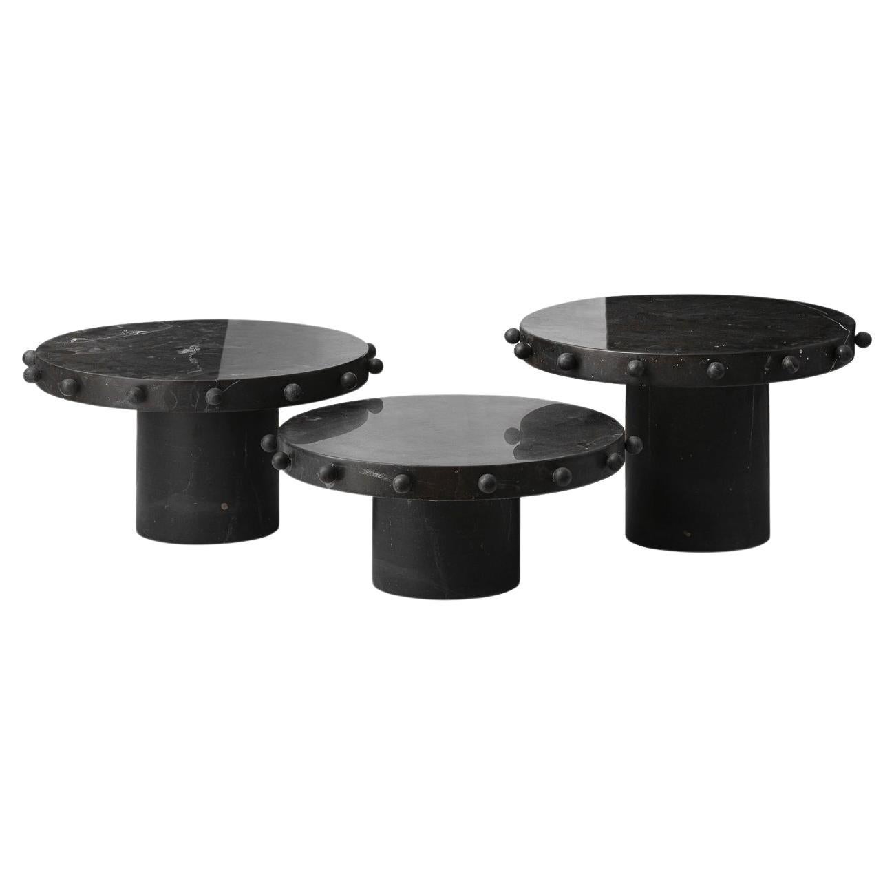 Knob Trio Round Cluster Coffee Tables - Nero Marquina - S/3 For Sale