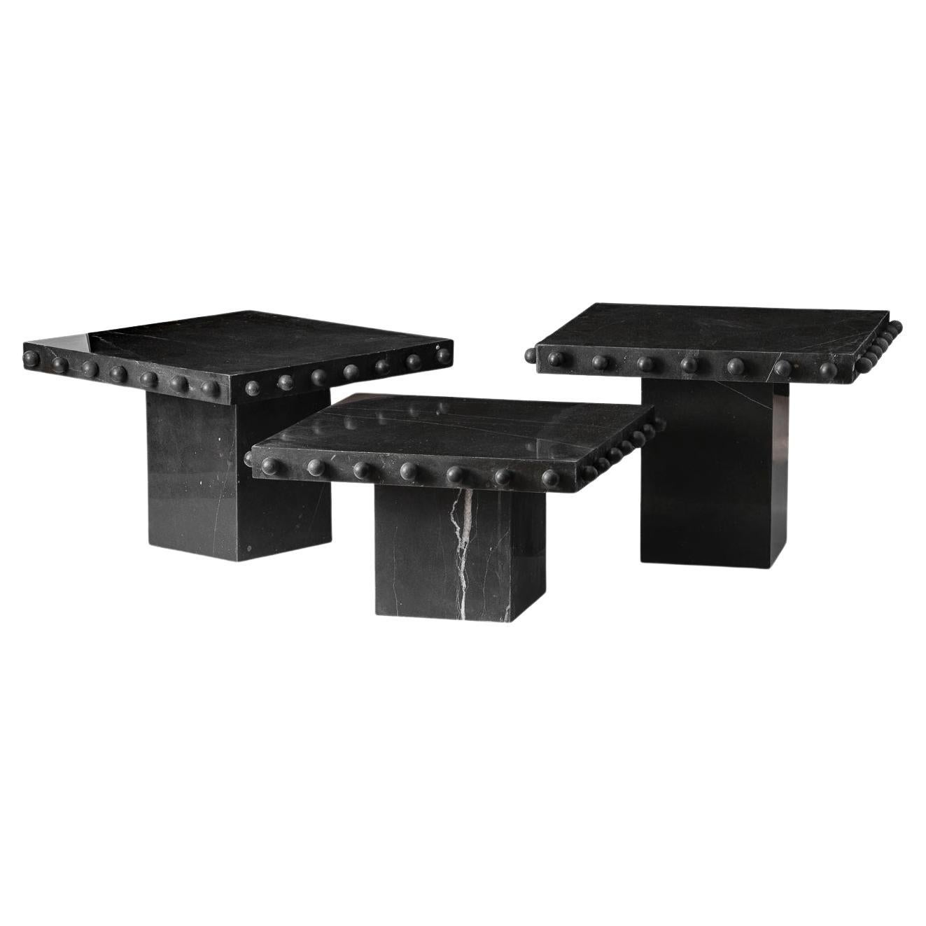 Tables basses carrées en grappe Knob Trio - Nero Marquina - S/3 en vente