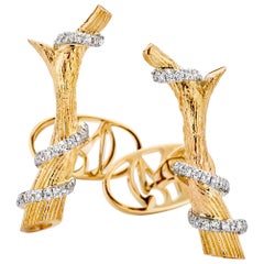 Knock on Wood 18 Karat Gold and Diamond Cufflinks