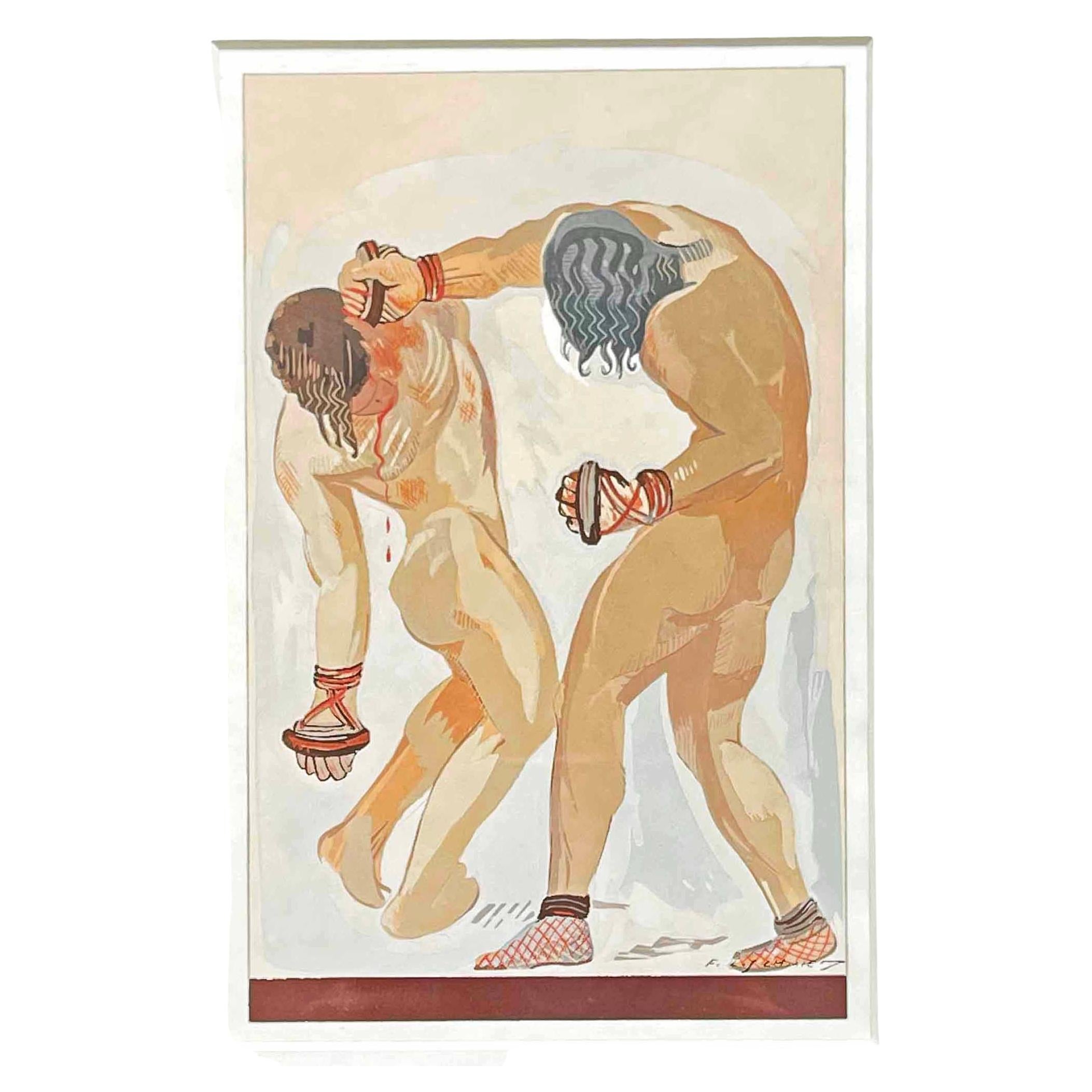 "Knockout", Superb Art Deco Painting by François-Louis Schmied, Book Designer For Sale