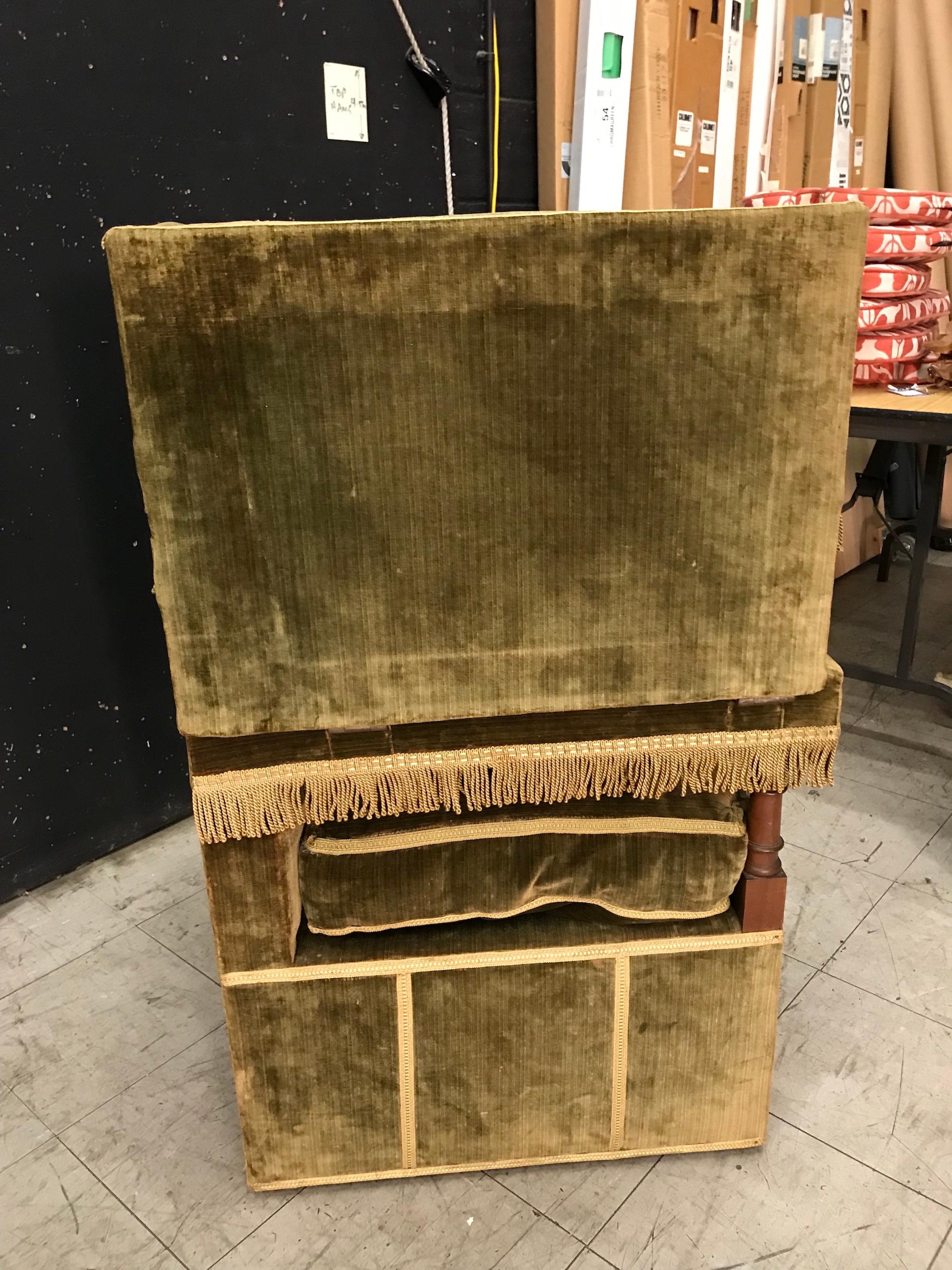 Early 20th Century Knole Armchair, English, Morant & Co, Green Strie Velvet For Sale