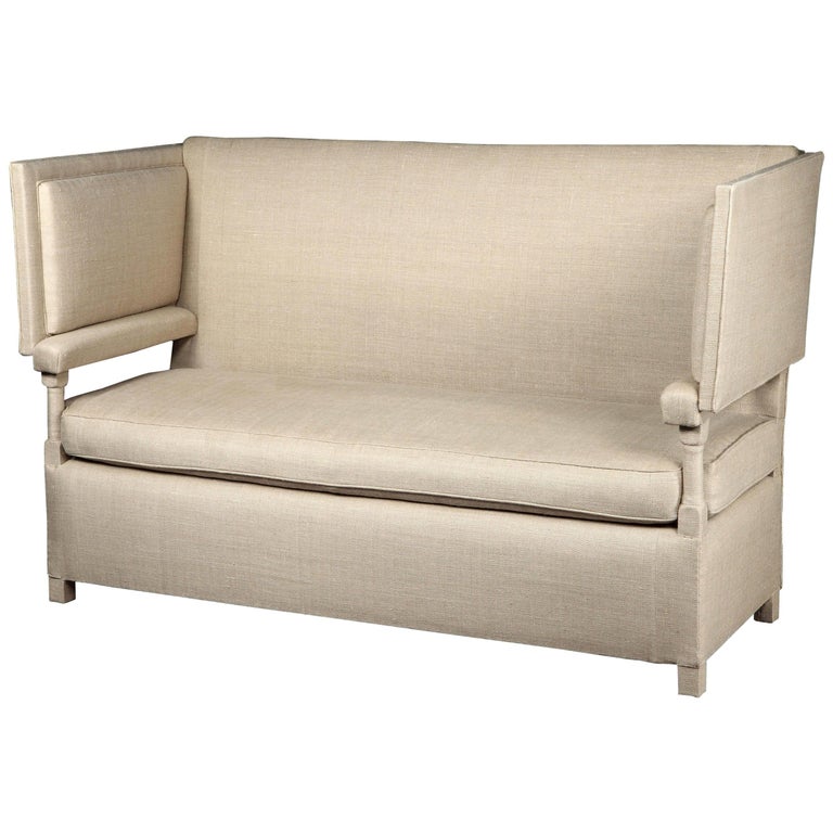 Knole Settee, 19 Century, English Baroque, Upholstered, White, Linen For Sale at 1stDibs