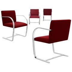 Knoll 255 Brno Chair, Flat Bar, by Mies van der Rohe 1930, Burgundy, Signed