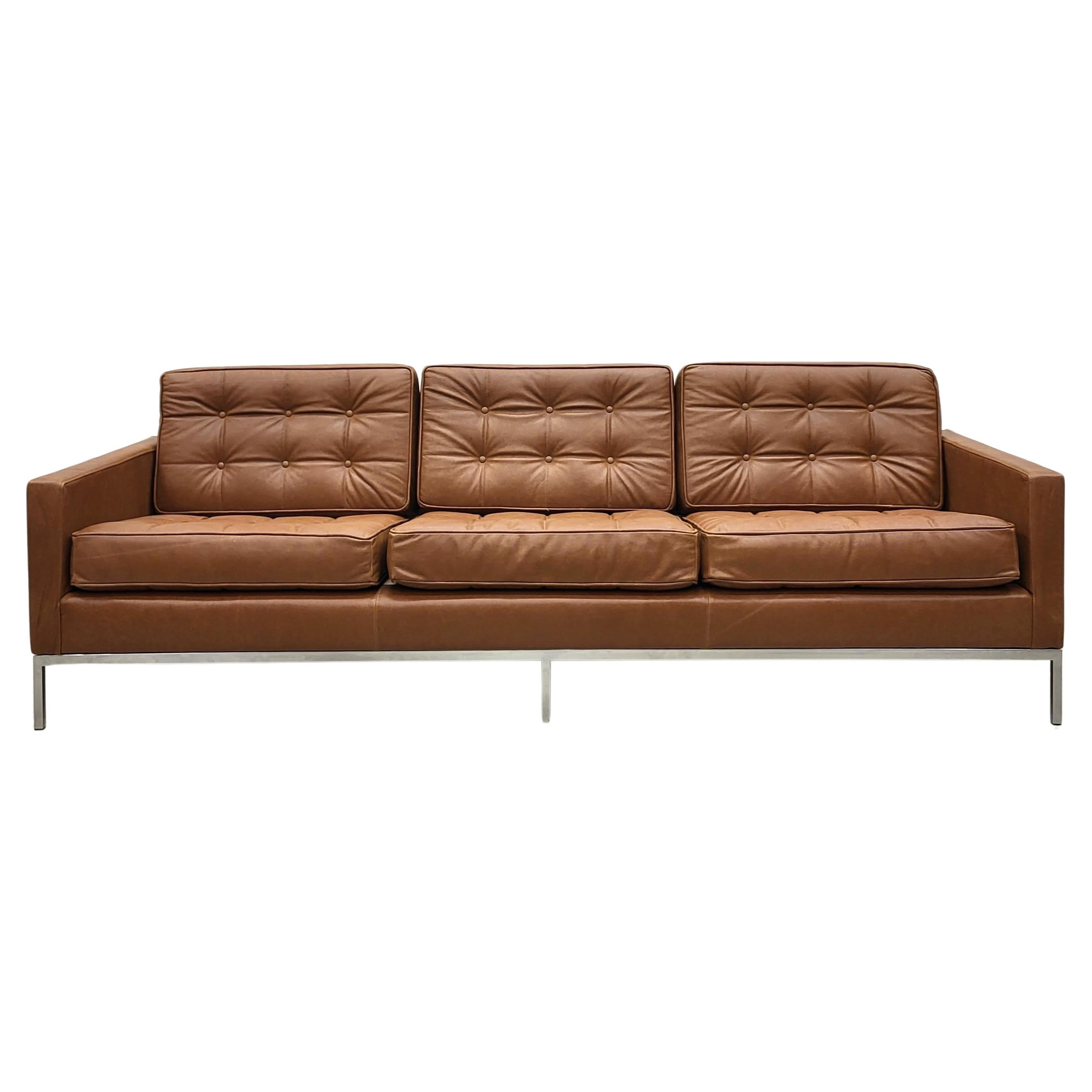 Knoll 3 Seater Relax Sofa by Florence Knoll Mid Brown Cognac 1970s