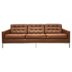 Knoll 3 Seater Relax Sofa by Florence Knoll Mid Brown Cognac 1970s