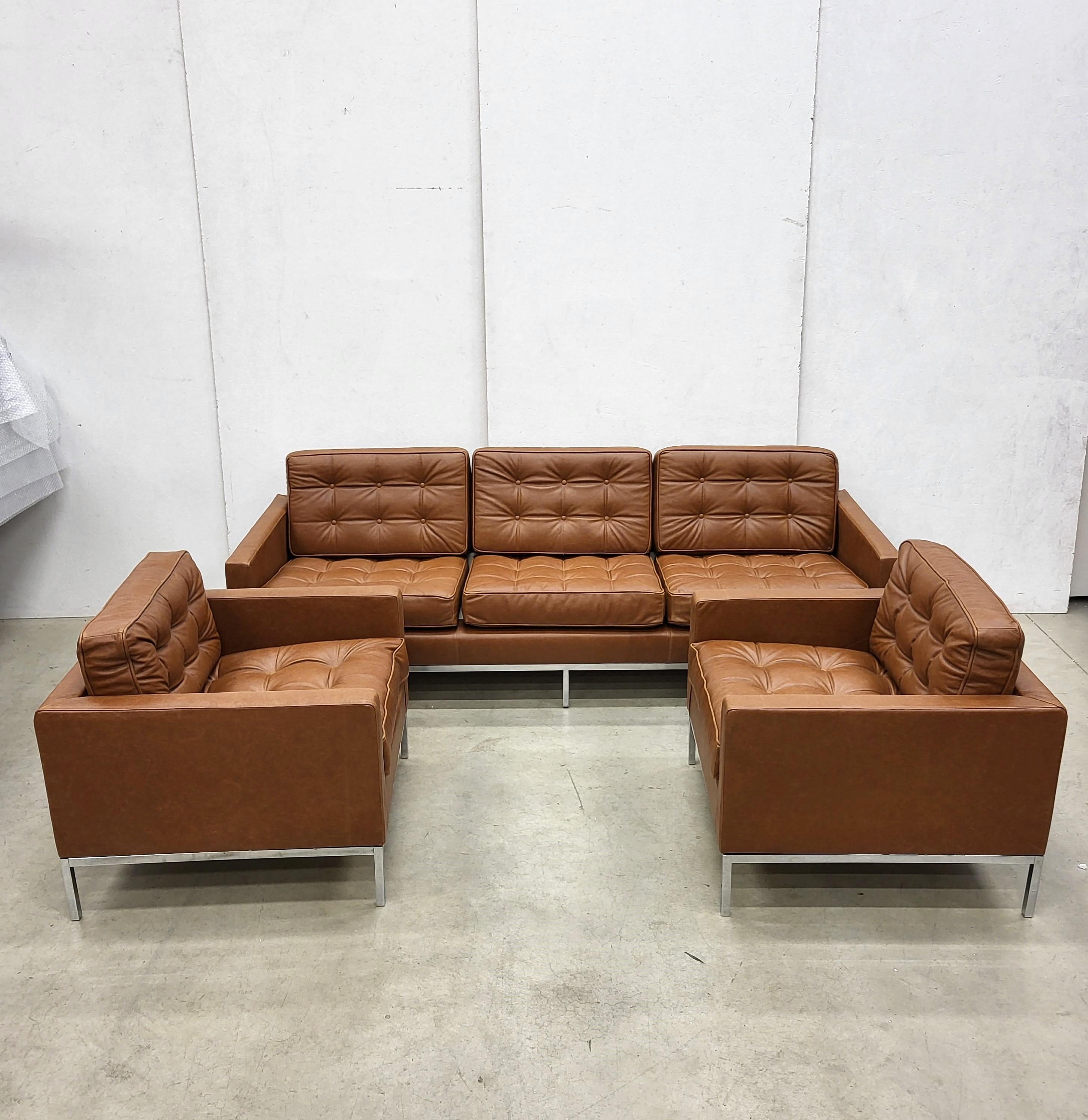 Hand-Crafted Knoll 3 Seater Relax Sofa by Florence Knoll Mid Brown Cognac 1970s